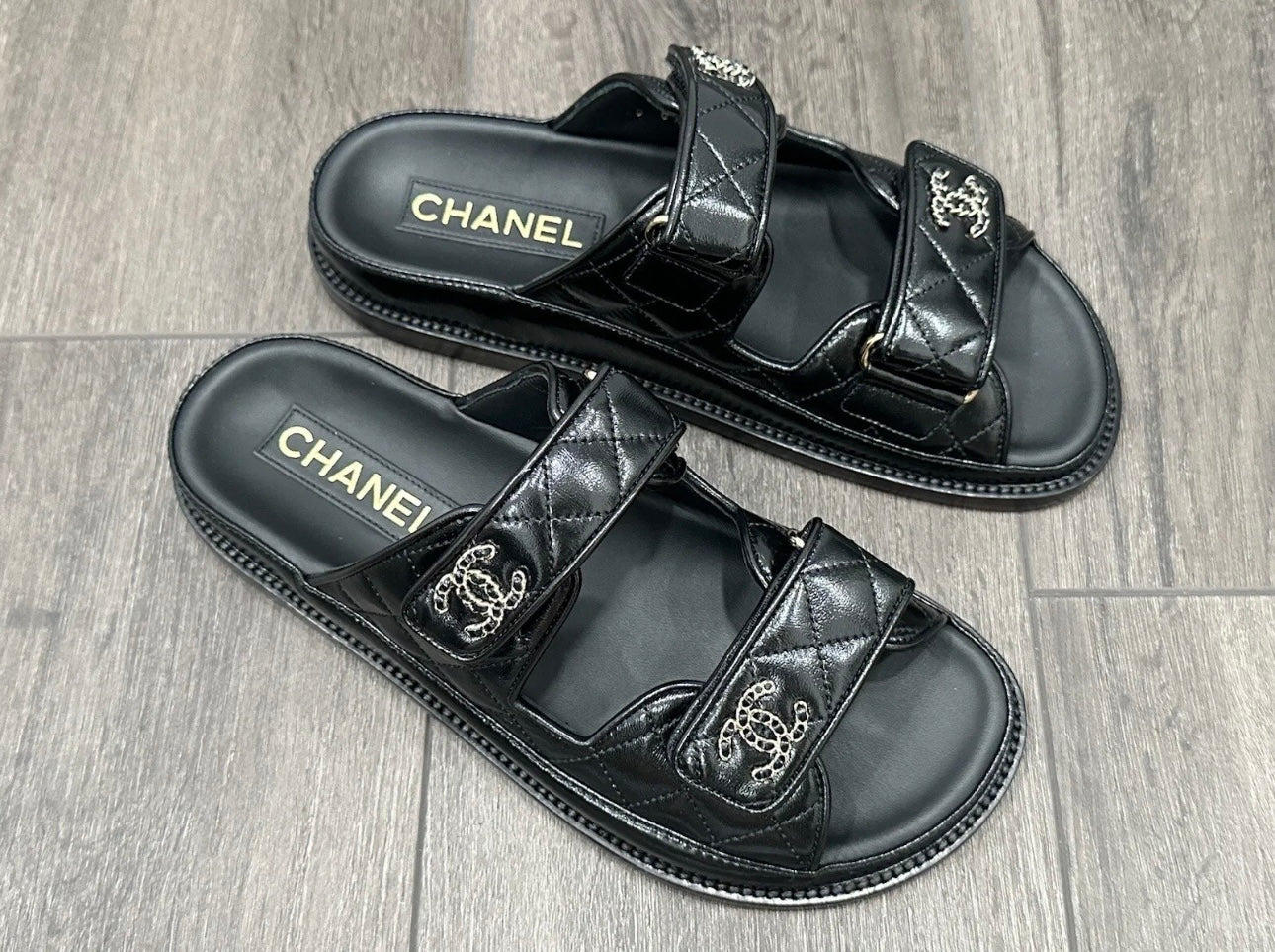 2024P CHANEL BLACK LEATHER OPEN DAD QUILTED CC LOGO SLIDE SANDALS SLIDES SHOES MULES