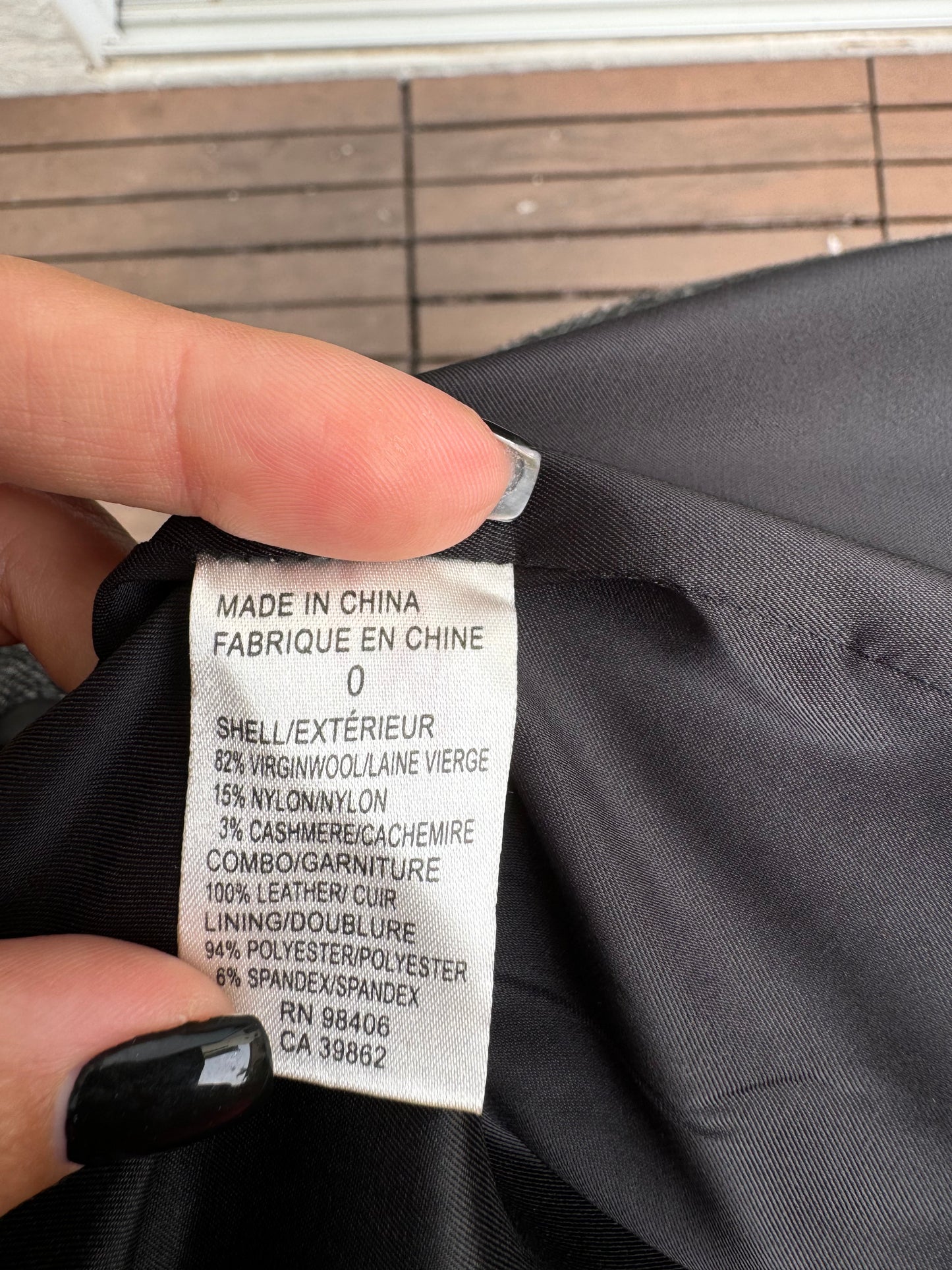 Theory Shamara Gray Black Leather Elbow Patch Slim Short Wool Blazer Jacket Pre-Owned