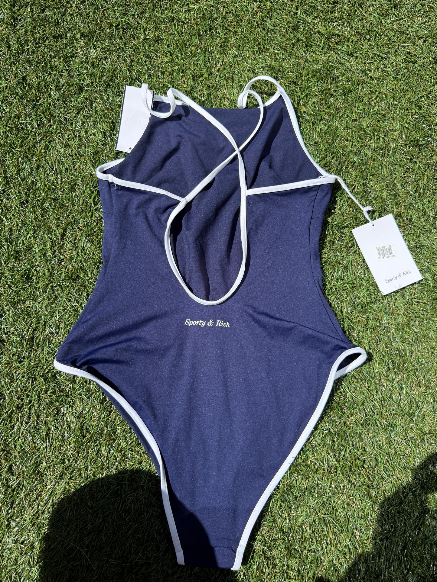 Sporty and Rich Eden-Roc Hotel Du Cap Navy Blue Crest One Piece Swimsut