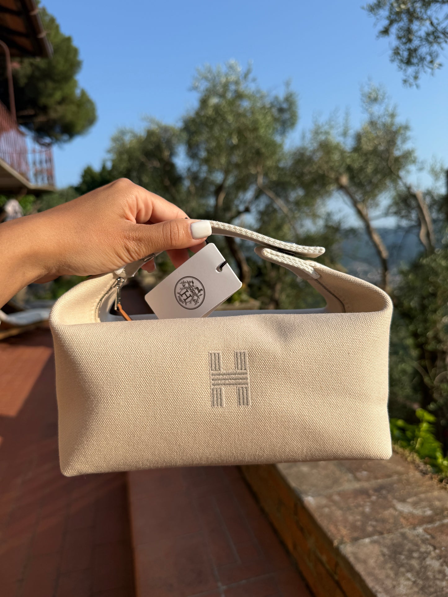 Hermes Bride a Brac Small PM Beige Taupe Naturel Canvas Beach Bag Make Up Pouch Travel Case