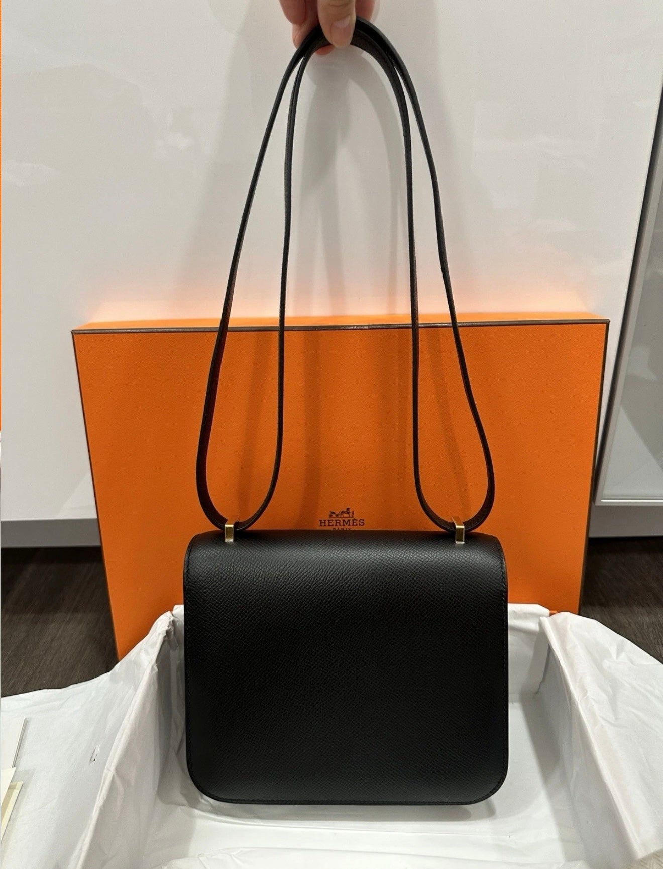 Hermes Constance 18 Mini Black Noir Epsom Leather Gold Hardware GHW Flap Shoulder Cross Body Bag Purse
