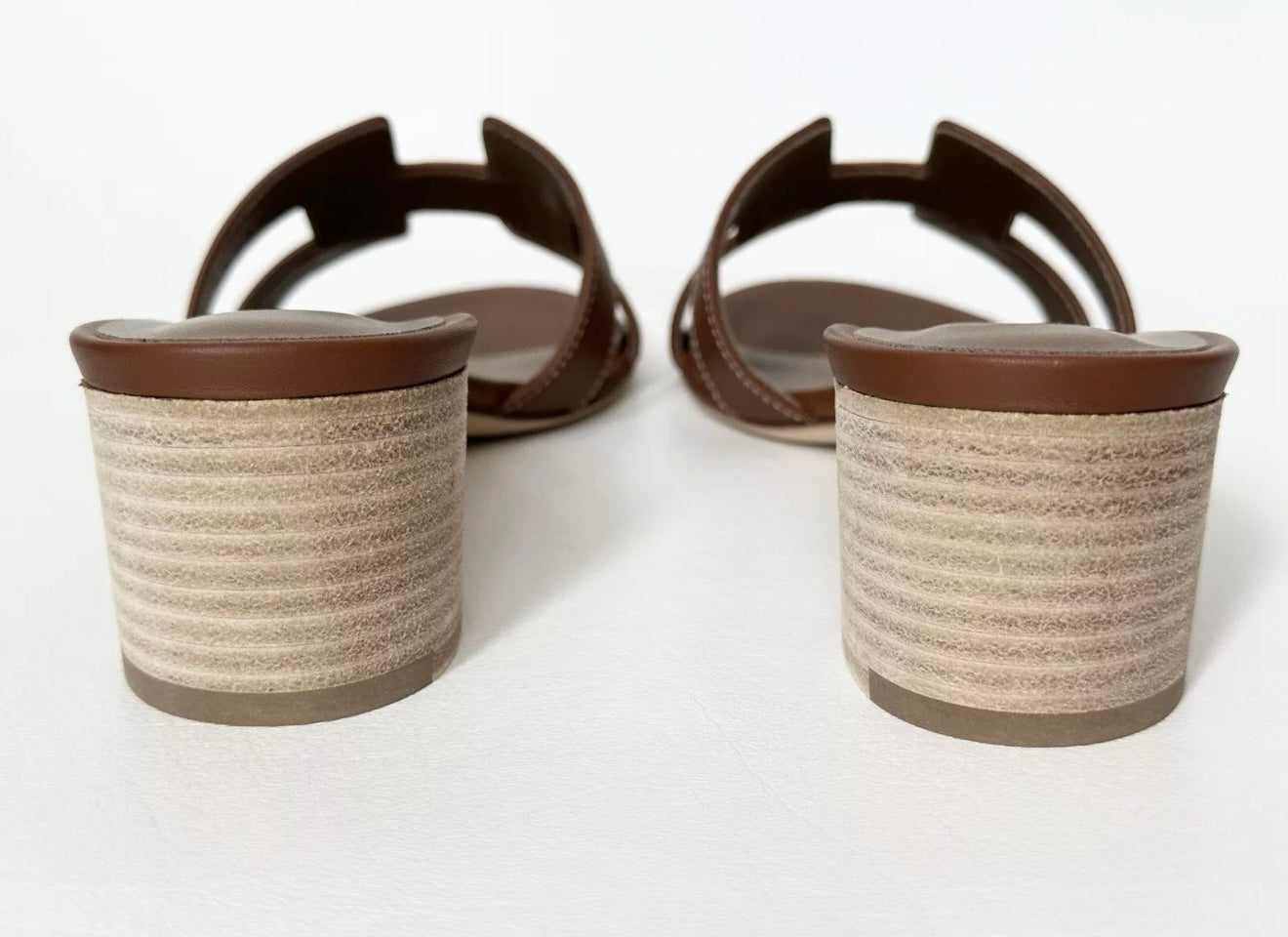 HERMES H OASIS SANDALS IN GOLD BROWN LEATHER SHOES MULES SLIDES HEELS