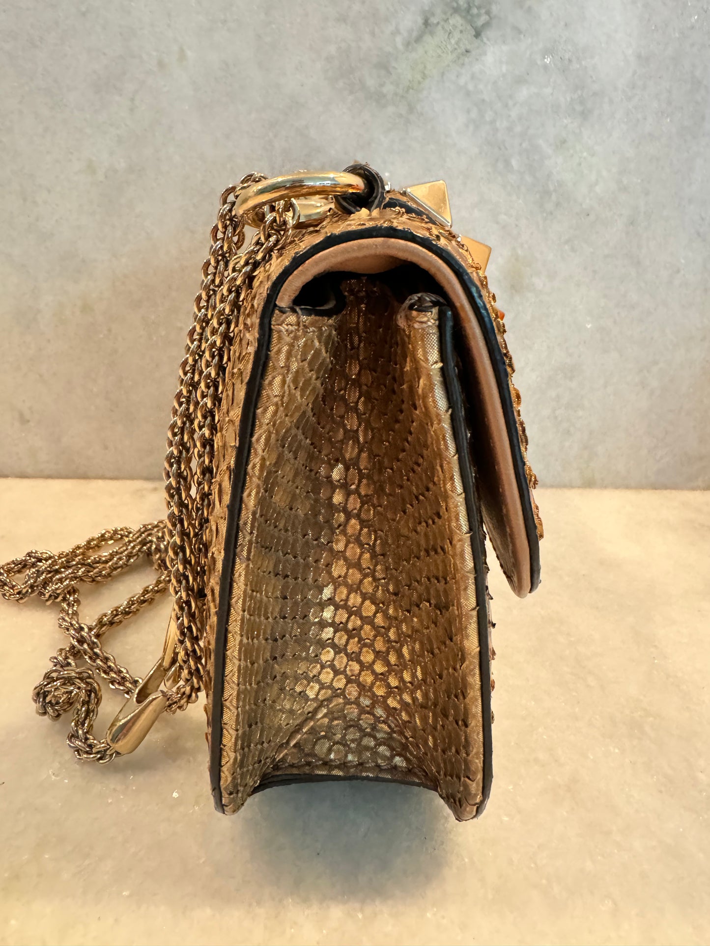 Valentino Garavani Rockstud Limited Edition Python Gold Cross Body Golden Bronze Bag Pre-Owned