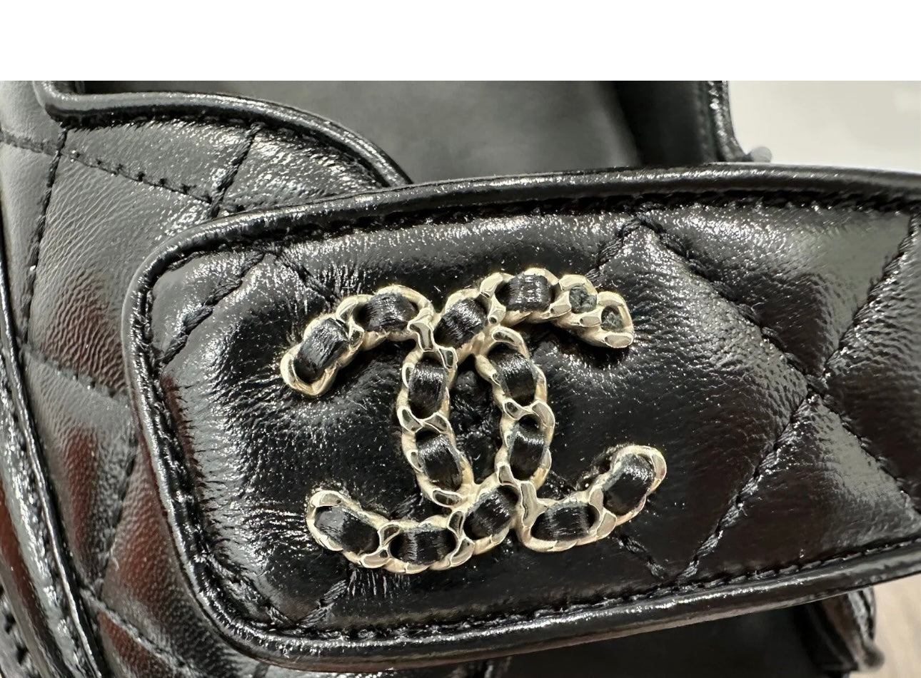 2024P CHANEL BLACK LEATHER OPEN DAD QUILTED CC LOGO SLIDE SANDALS SLIDES SHOES MULES