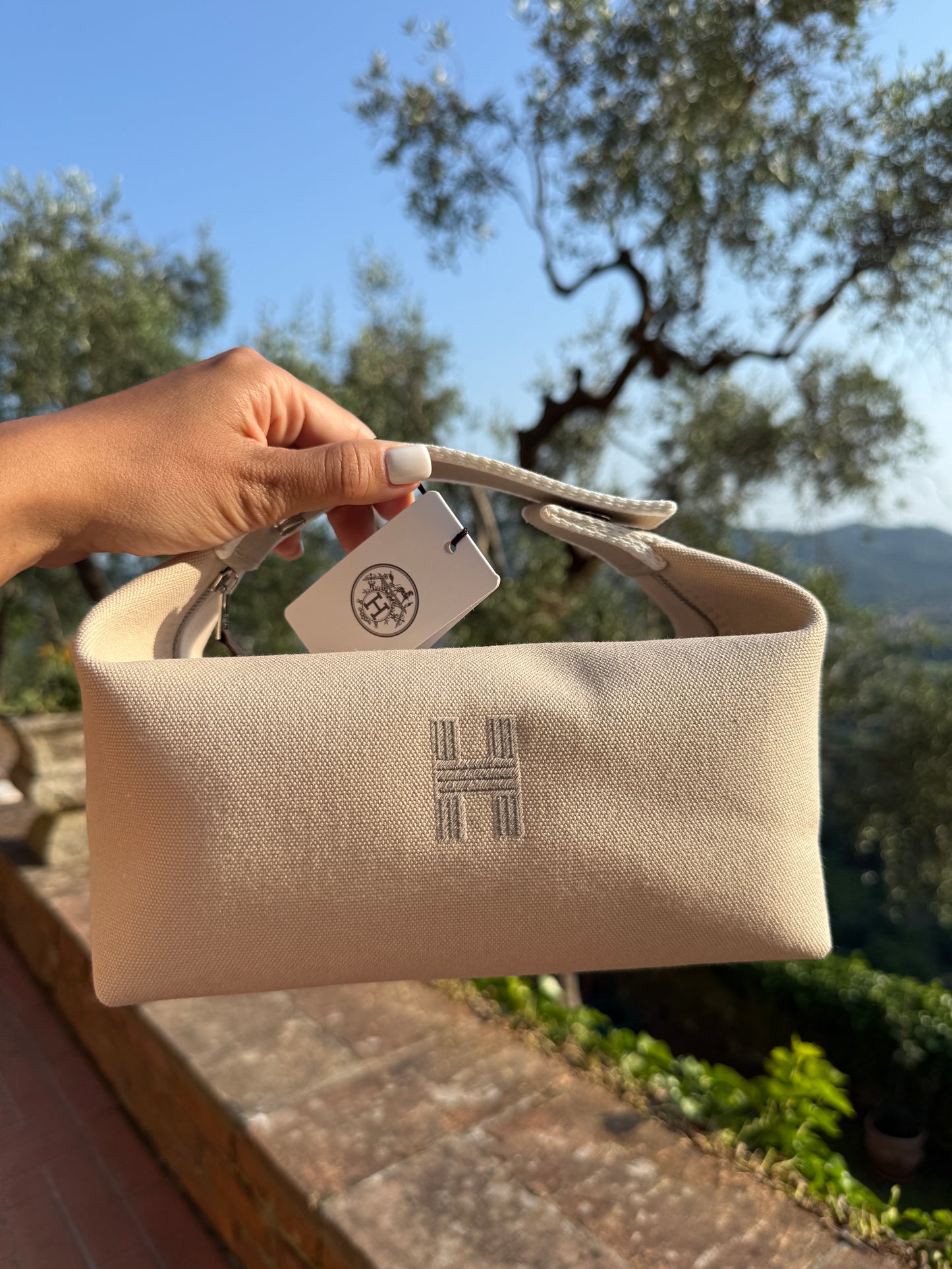 Hermes Bride a Brac Small PM Beige Taupe Naturel Canvas Beach Bag Make Up Pouch Travel Case