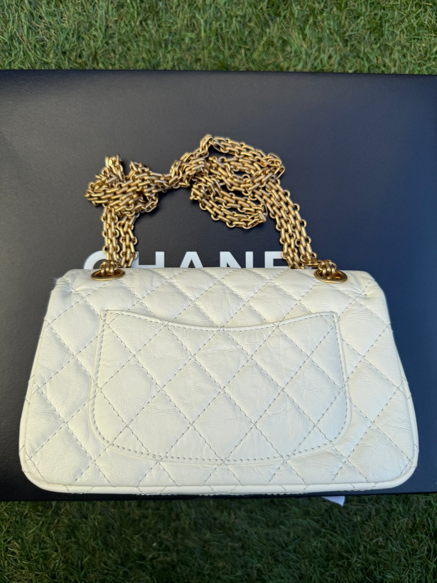 CHANEL 2.55 REISSUE MINI RECTANGULAR FLAP BAG NAVY QUILTED CALFSKIN LEATHER GHW