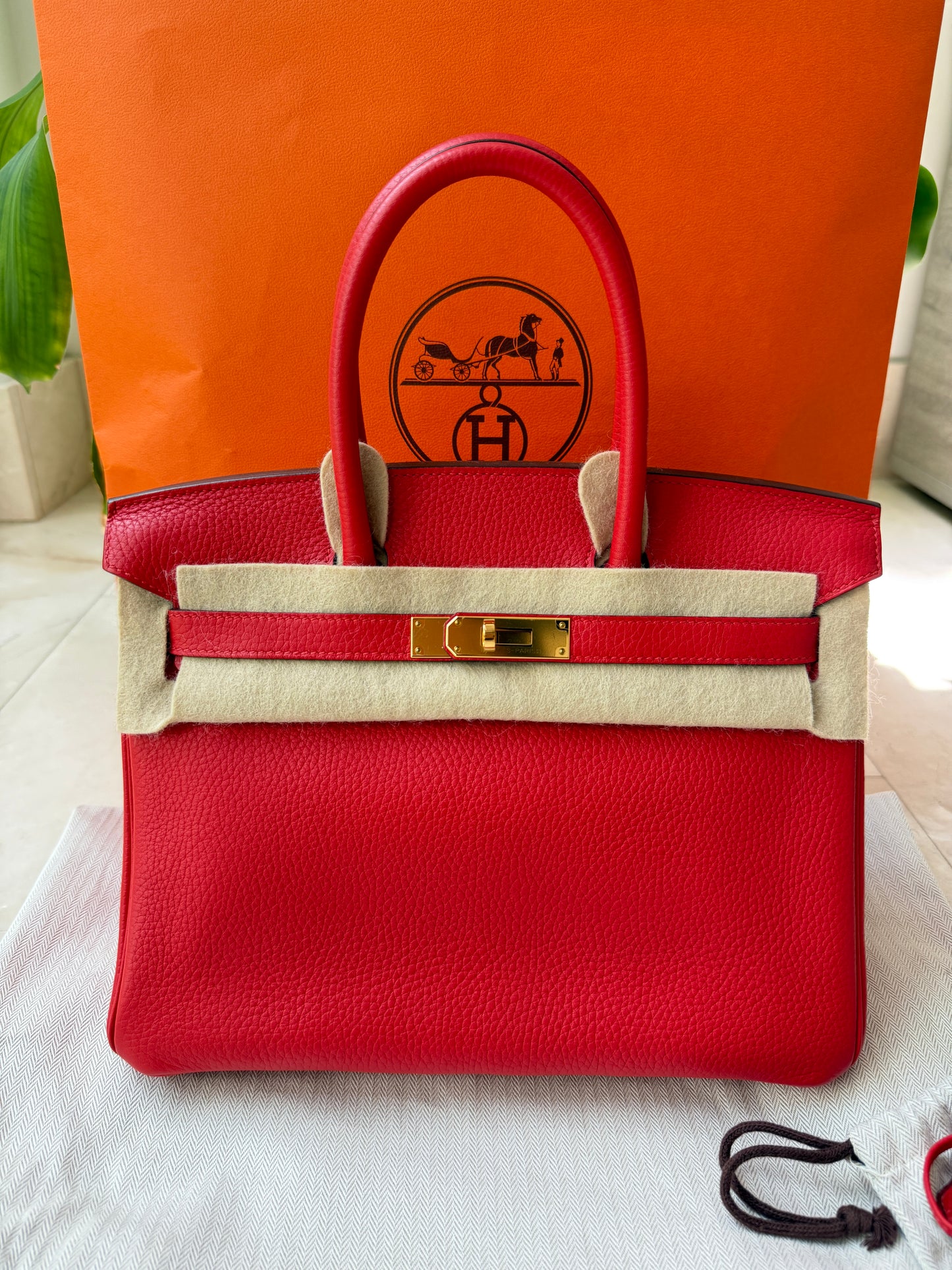 Hermès Birkin 30 Rouge Tomate Red Togo Leather GHW X Stamp Handbag Bag Pre-Owned