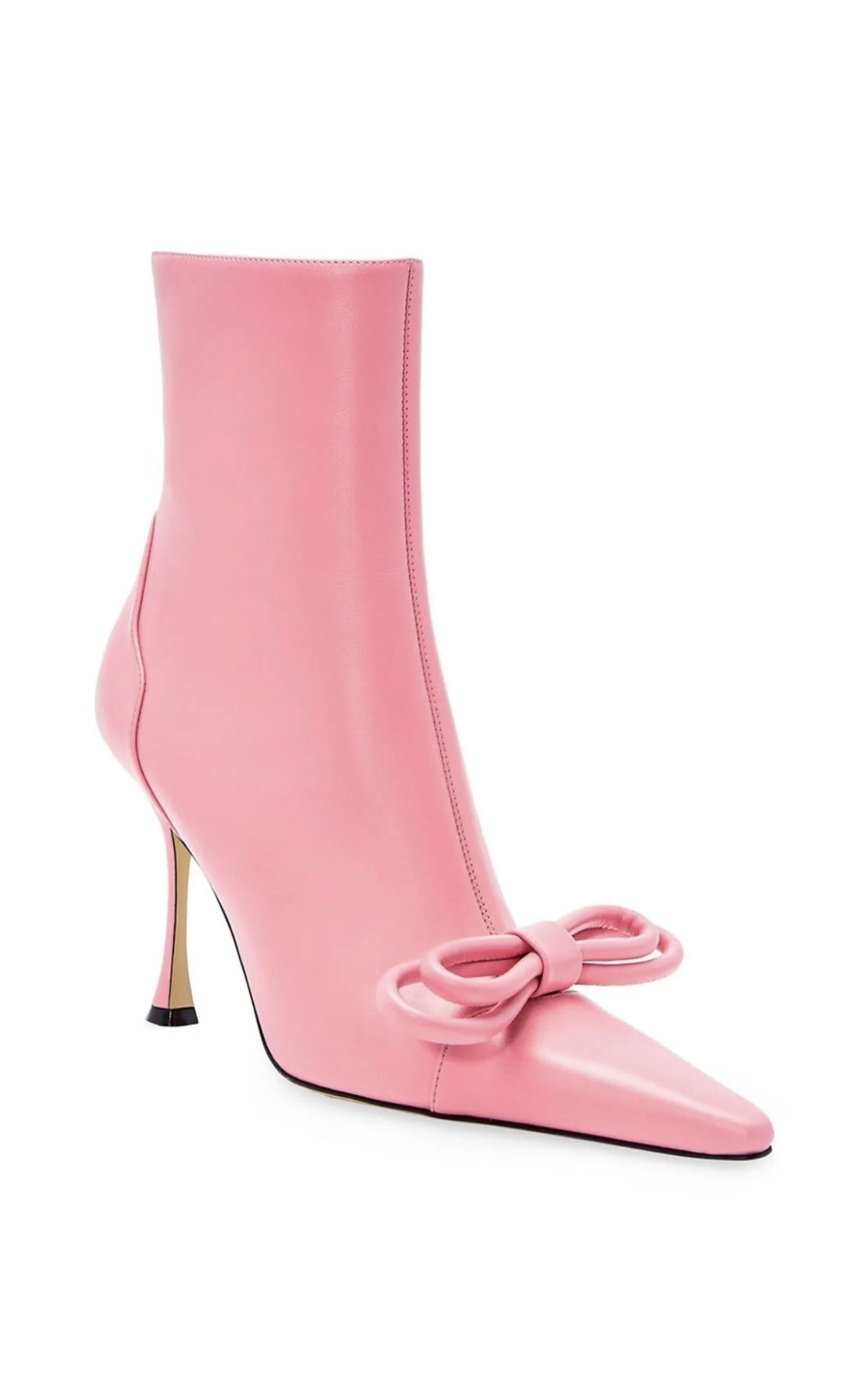 Mach & Mach Double Bow Pink Leather Pointed Toe Boots Booties