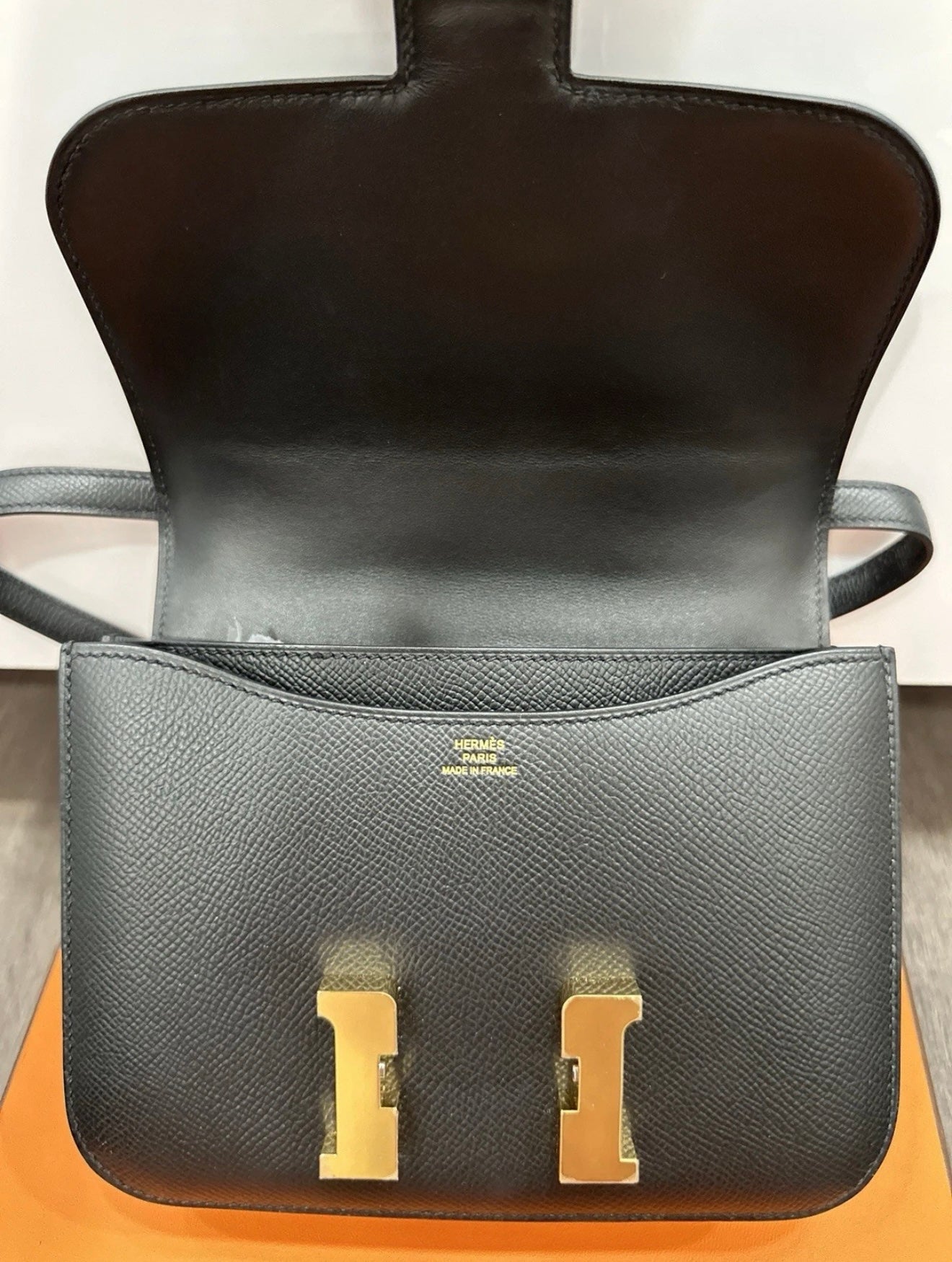 Hermes Constance 18 Mini Black Noir Epsom Leather Gold Hardware GHW Flap Shoulder Cross Body Bag Purse