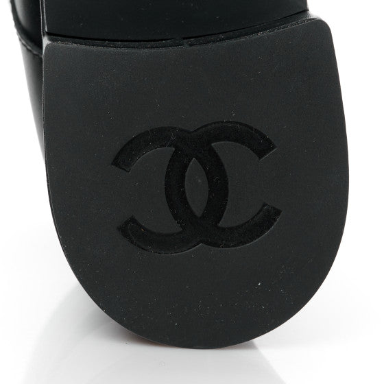 Chanel Calfskin Velvet CC Cap Toe Black Leather Lace Up Boots Ankle Booties