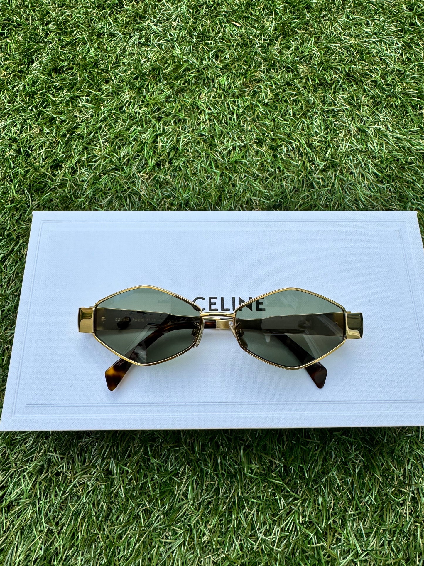 Celine TRIOMPHE 01 Metal Losange CL40254U Gold Green Sunglasses