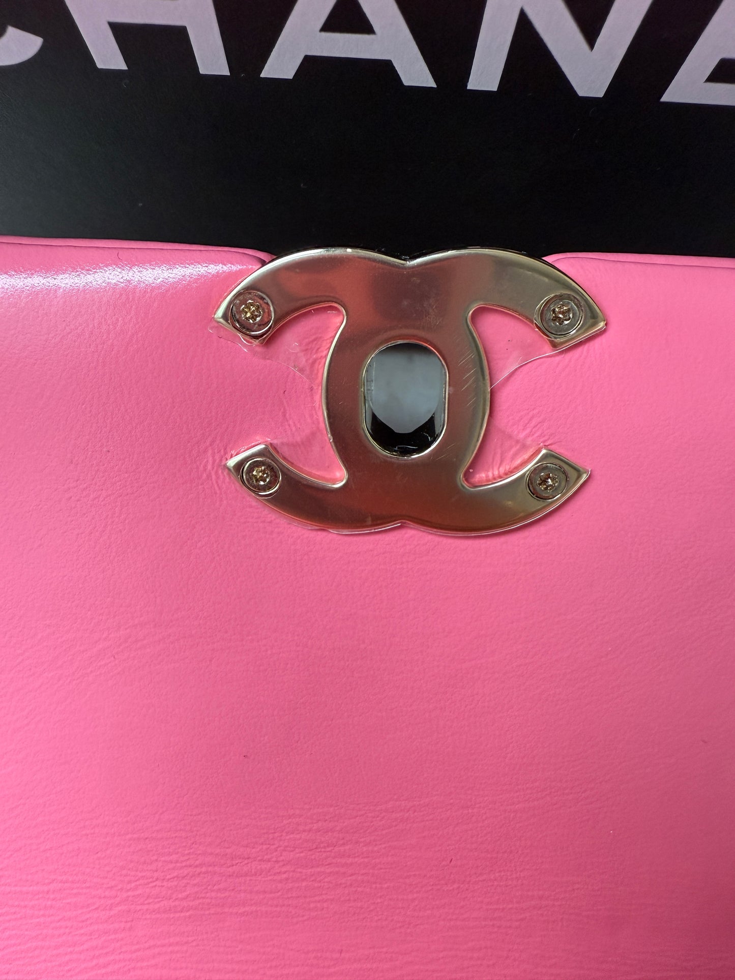 CHANEL 2024C PINK LEATHER MINI RECTANGULAR CROSSBODY TOP HANDLE BAG GOLD HW