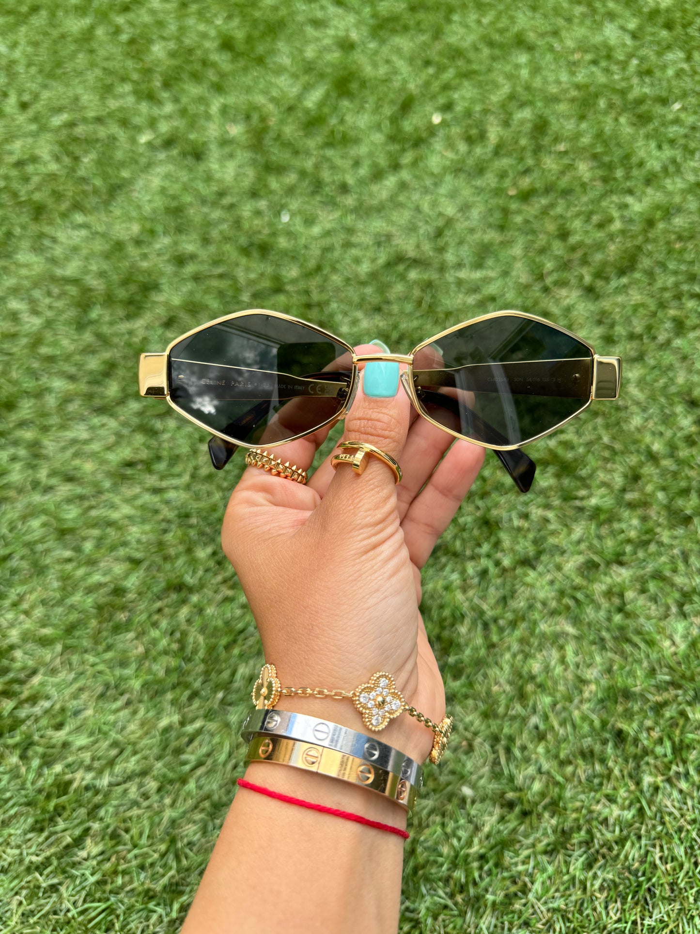 Celine TRIOMPHE 01 Metal Losange CL40254U Gold Green Sunglasses