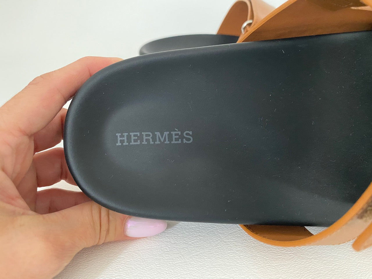 HERMES H CHYPRE BROWN CALFSKIN LEATHER SANDALS SHOES FLAT SLIDES