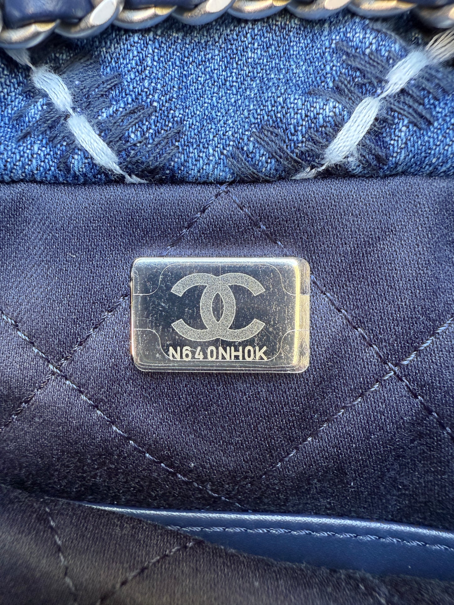 Chanel 22 Mini Denim Blue Quilted Jean Stitched Crossbody Hobo Bag Handbag 24P