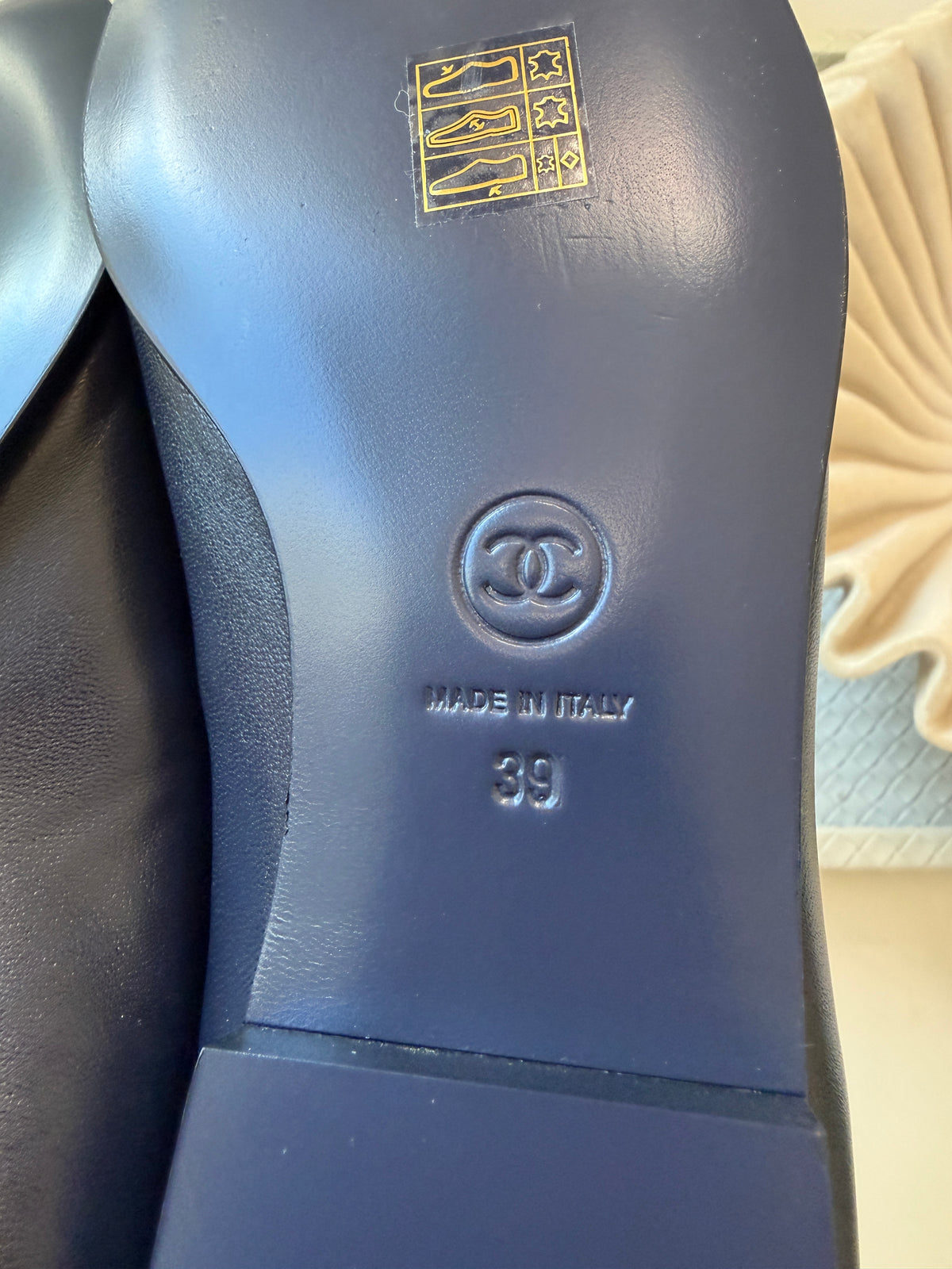 Chanel 2024 Classic Lambskin Leather Navy Blue Enamel CC Logo Moccasins Loafers Flats Shoes