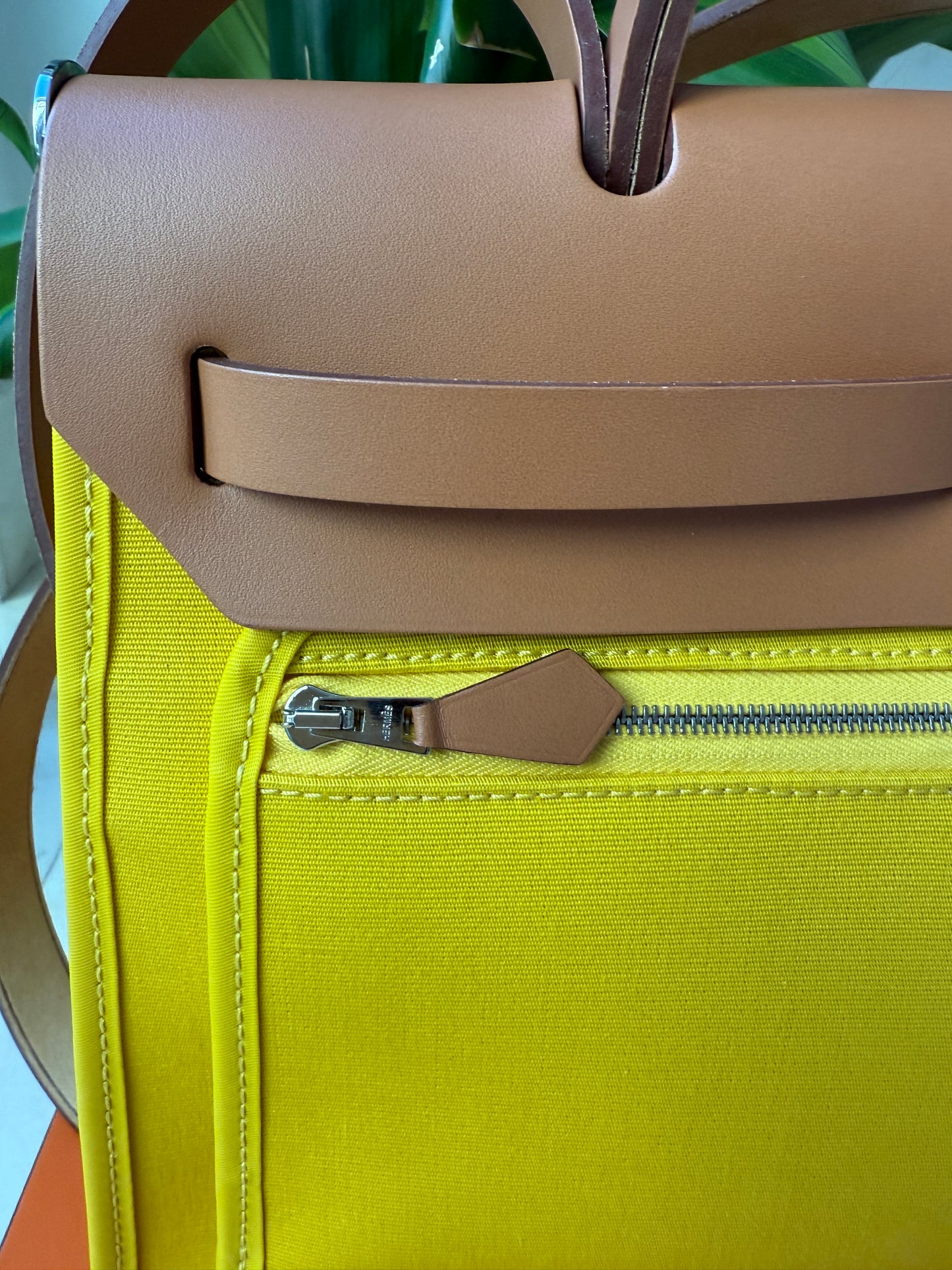 Hermès HERBAG 31 YELLOW JAUNE DE NAPLES CANVAS NATUREL LEATHER BAG Palladium HW