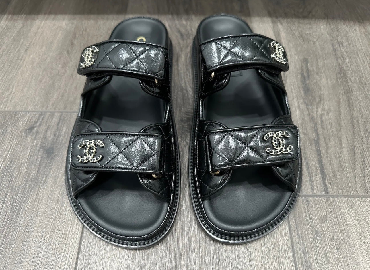 2024P CHANEL BLACK LEATHER OPEN DAD QUILTED CC LOGO SLIDE SANDALS SLIDES SHOES MULES