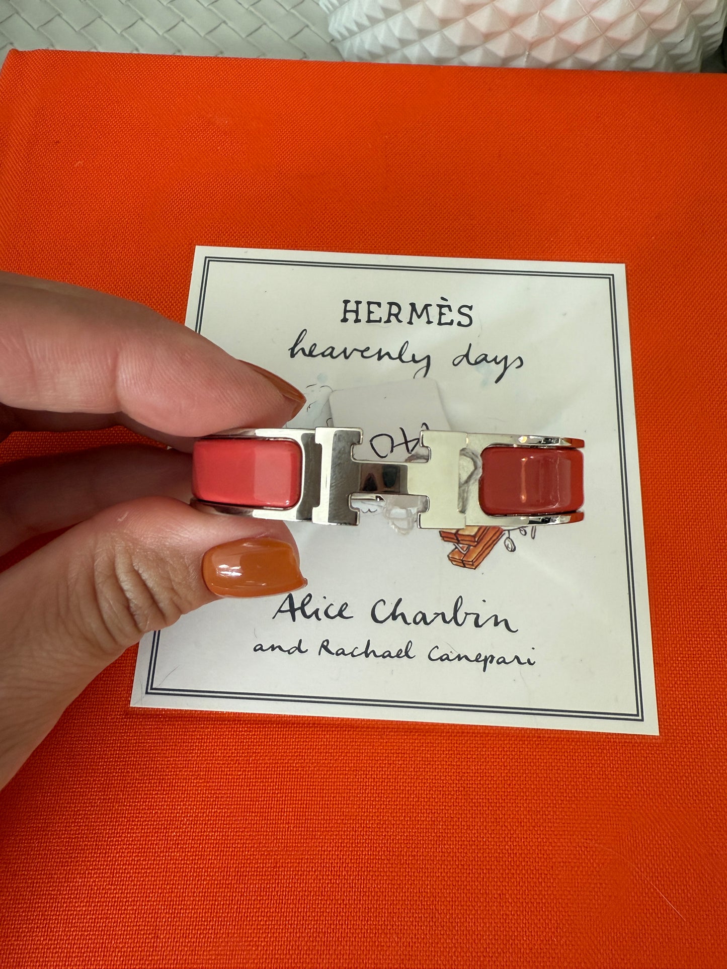 Hermes Clic H Clac Rouge Corail Coral Enamel Palladium Plated Bracelet PM New