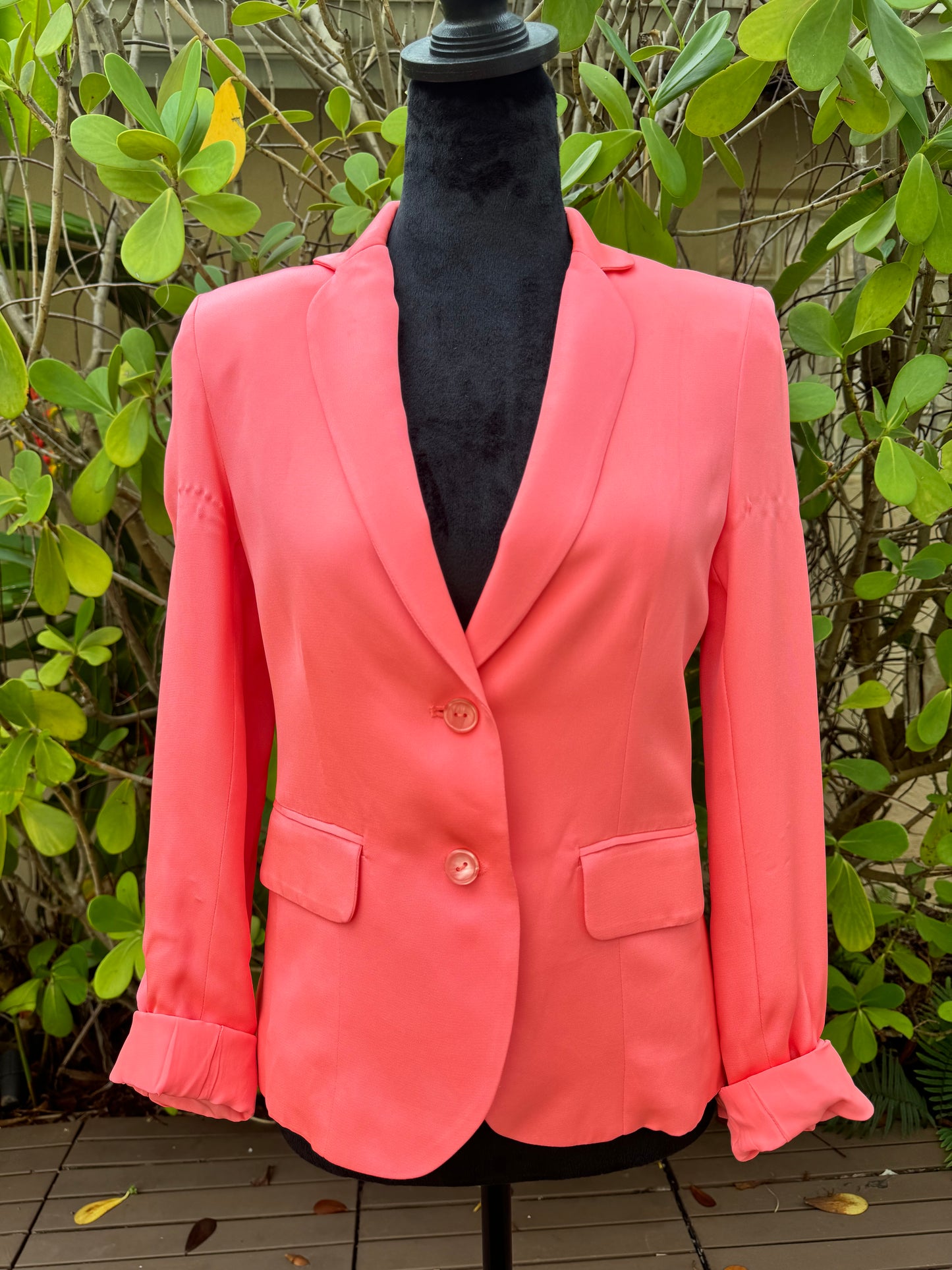 Parker Pink Salmon Coral Collared Slim Short Silk Blazer Jacket Pre-Owned