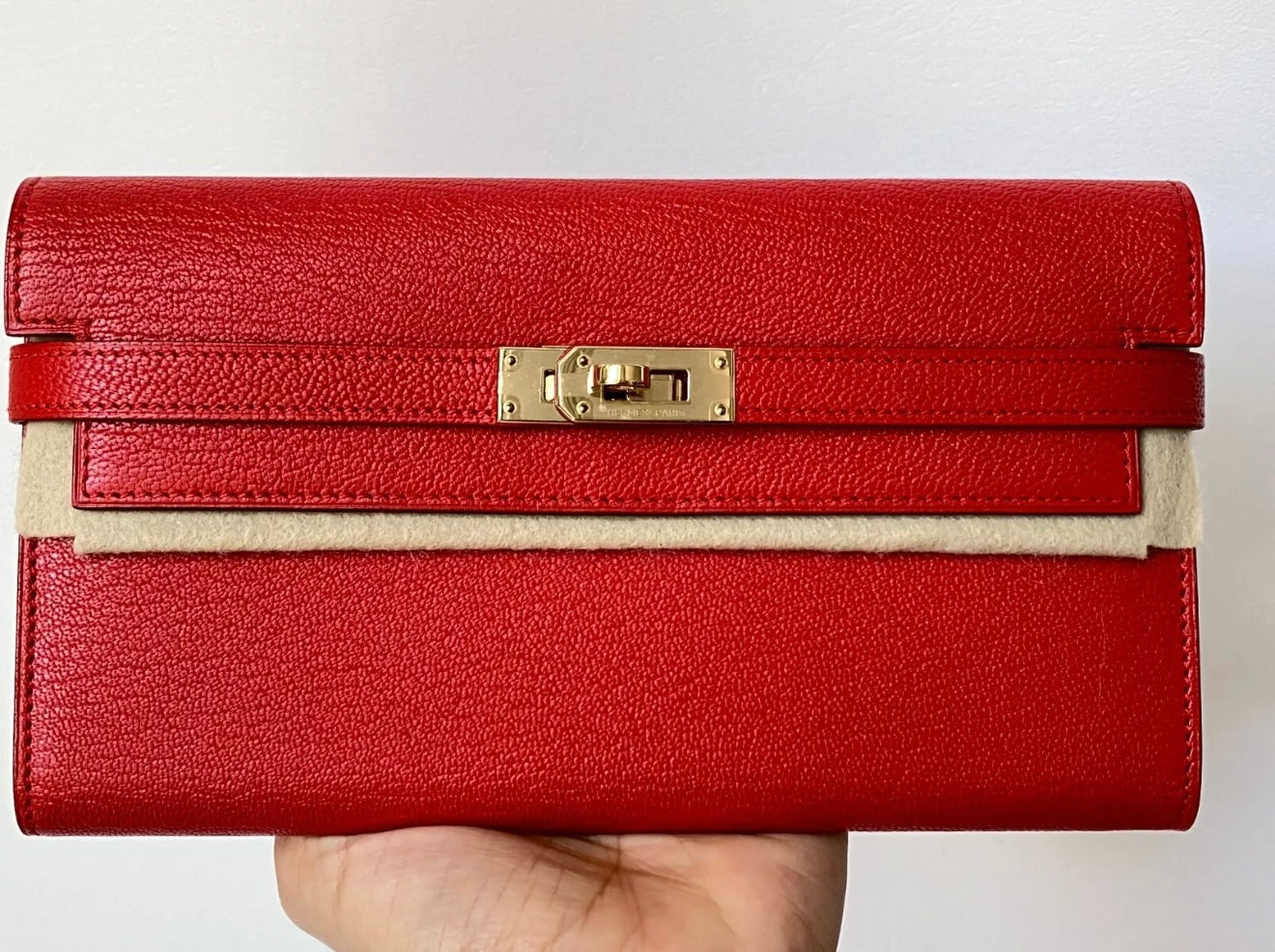 Hermès Kelly Long WALLET Rouge Tomate Gold Hardware GHW Red Chèvre Leather