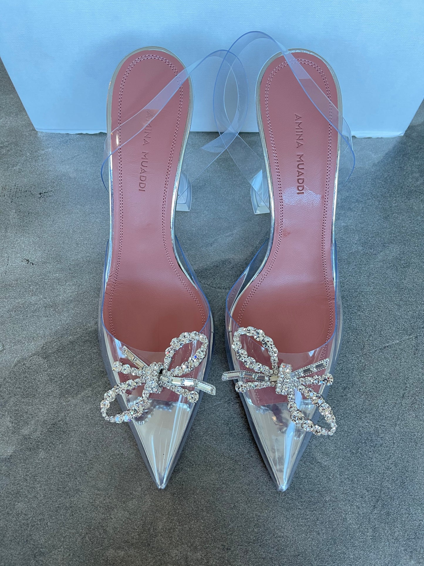 Amina Muaddi Rosie PVC Clear Transparent Bow Crystal Embellished Pumps