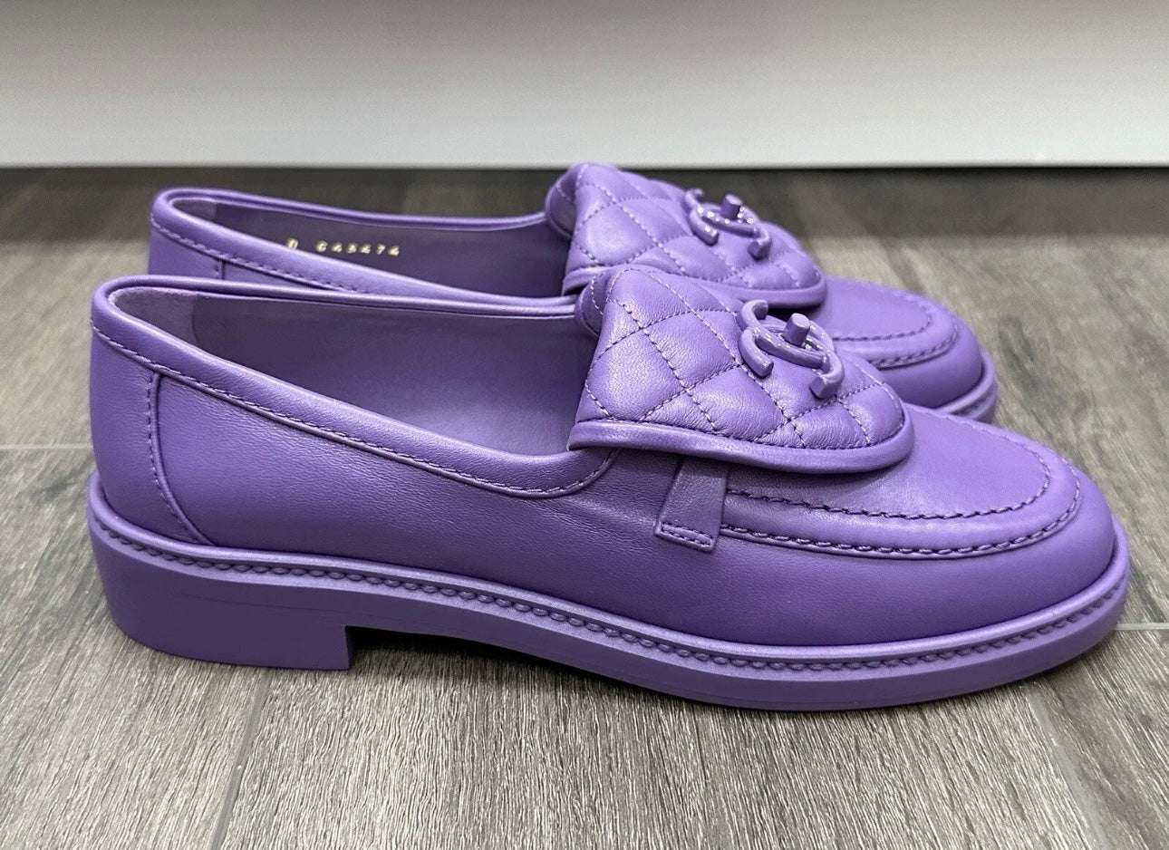 Chanel 23P Purple Quilted Flap Turn Lock CC Logo Slip On Flat Oxford Loafers Mocassins