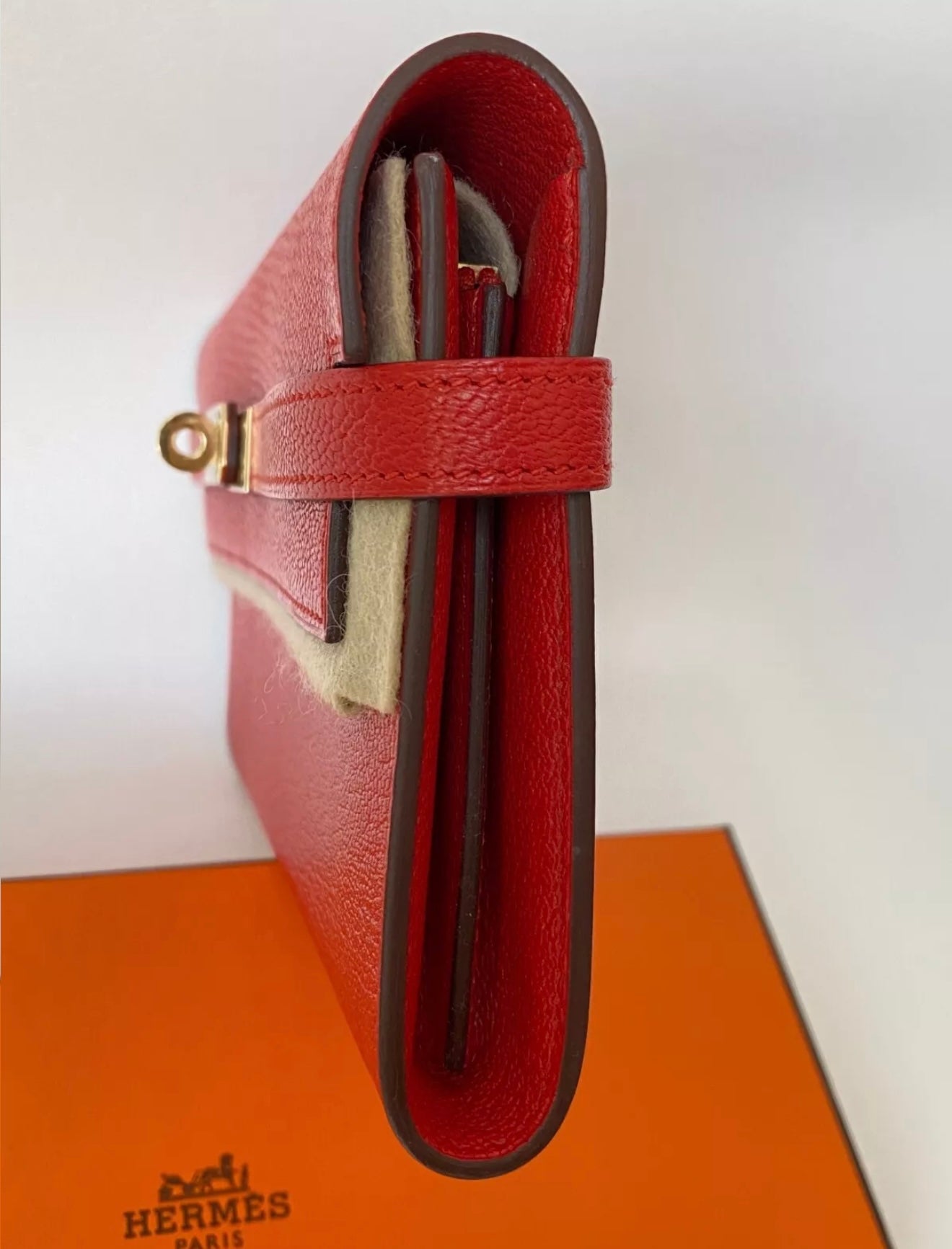 Hermès Kelly Long WALLET Rouge Tomate Gold Hardware GHW Red Chèvre Leather