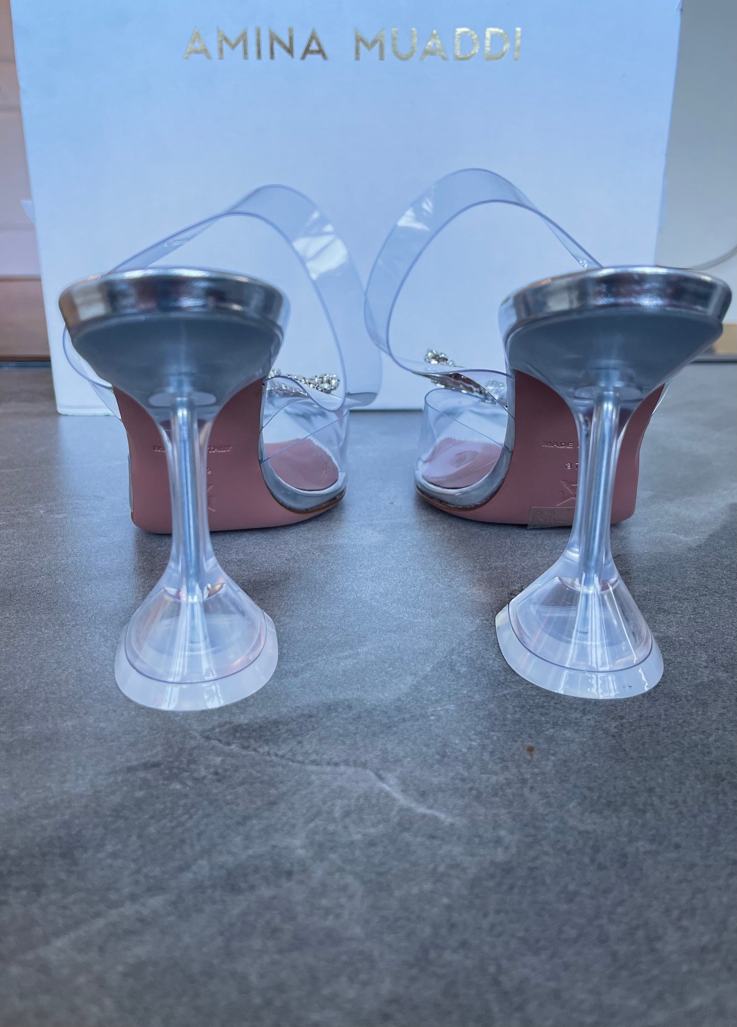 Amina Muaddi Rosie PVC Clear Transparent Bow Crystal Embellished Pumps