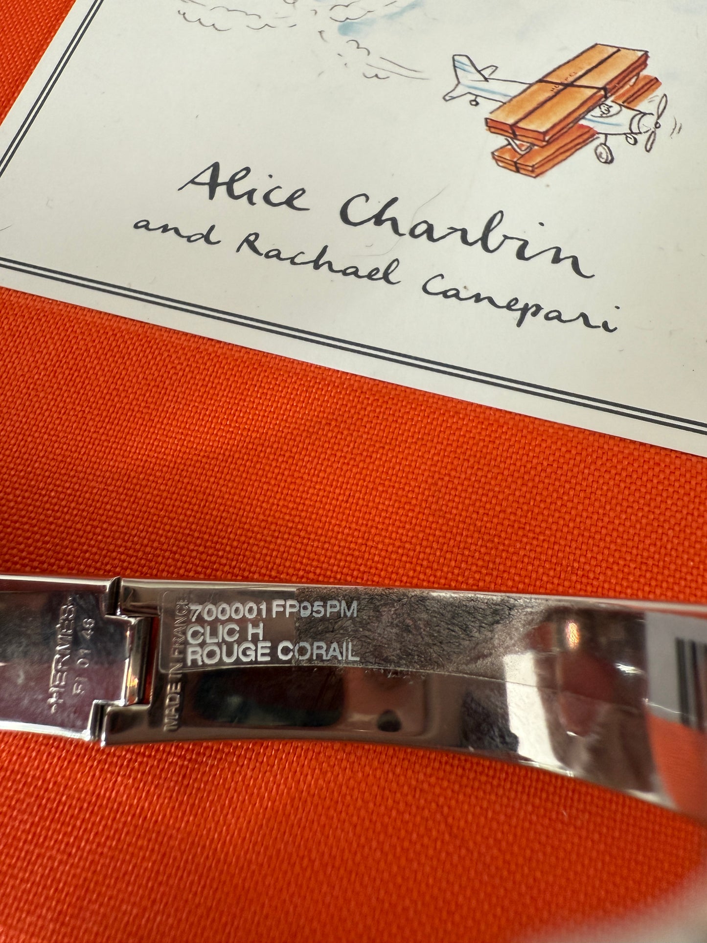 Hermes Clic H Clac Rouge Corail Coral Enamel Palladium Plated Bracelet PM New
