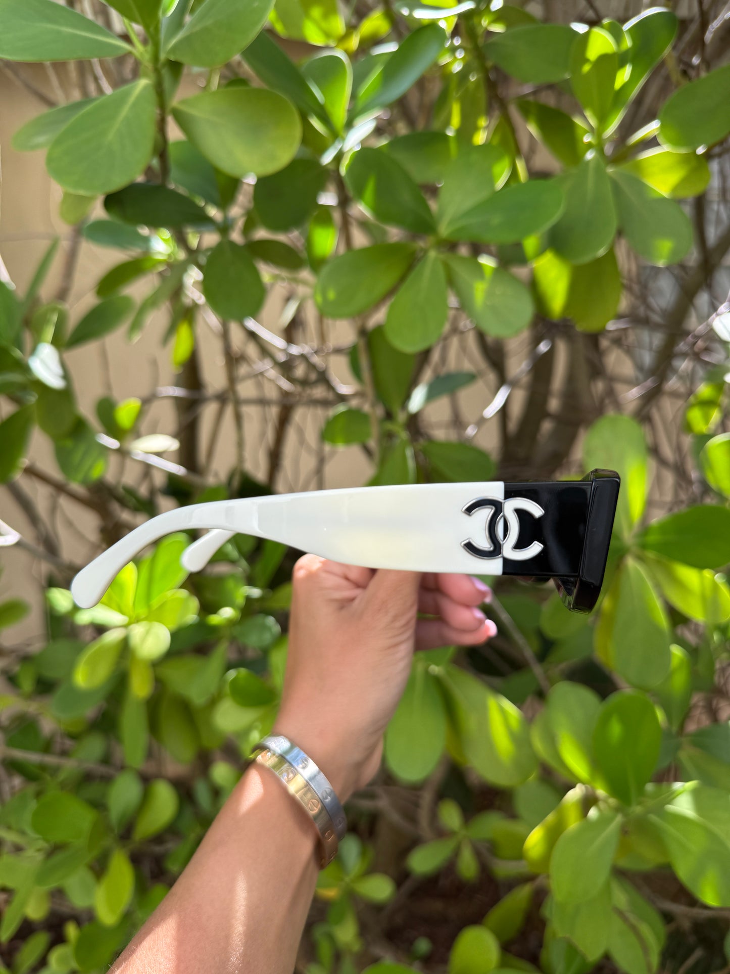 Chanel Polarized Rectangle Sunglasses Black White CC Logo CH5525 Acetate 52mm