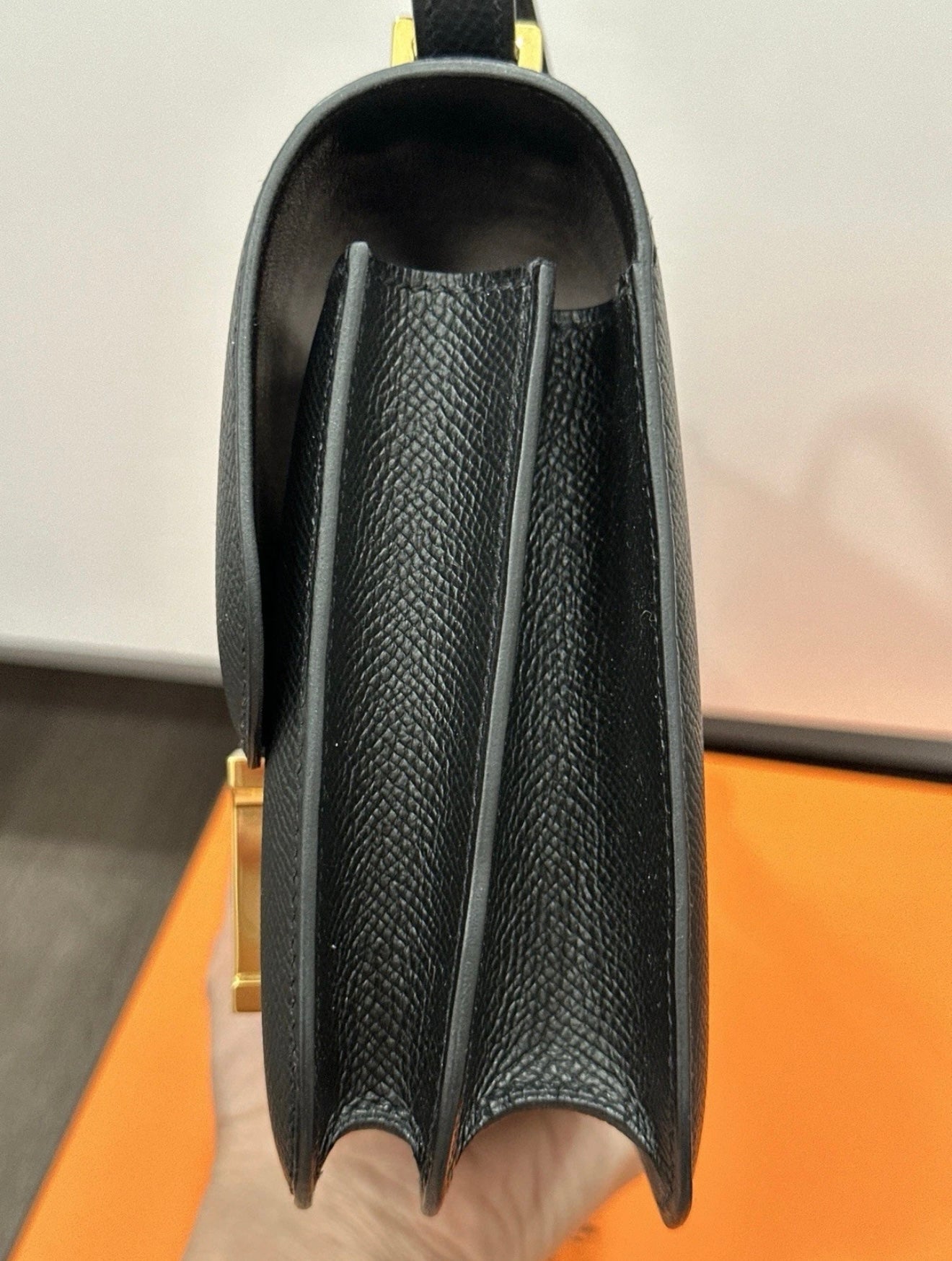 Hermes Constance 18 Mini Black Noir Epsom Leather Gold Hardware GHW Flap Shoulder Cross Body Bag Purse