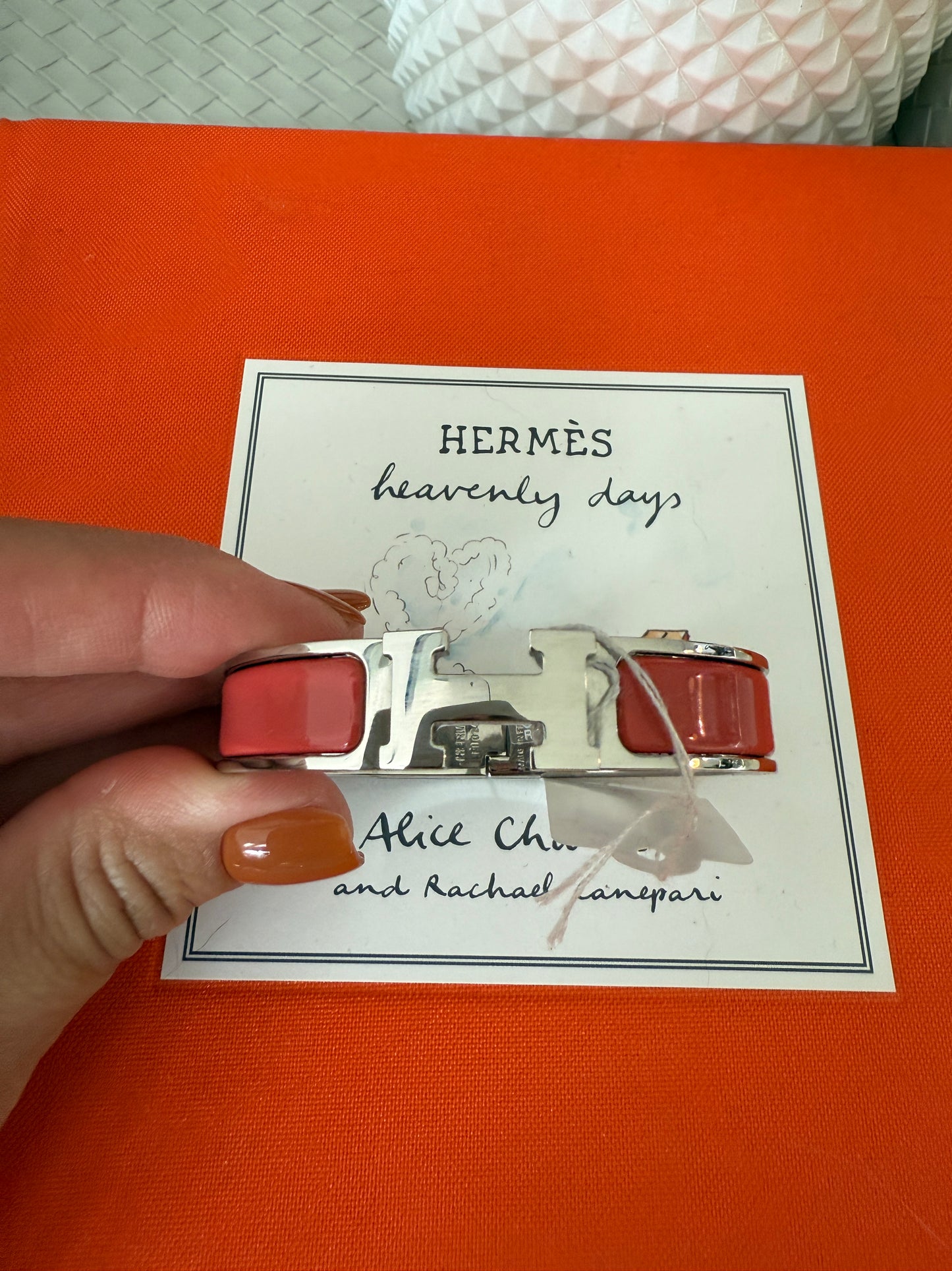 Hermes Clic H Clac Rouge Corail Coral Enamel Palladium Plated Bracelet PM New