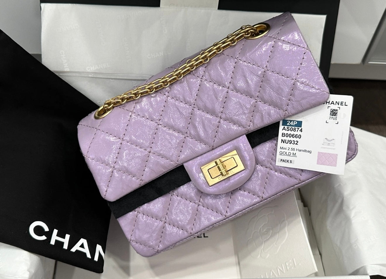 CHANEL MINI REISSUE 2.55 LAVENDER LILAC CALFSKIN LEATHER BAG GHW