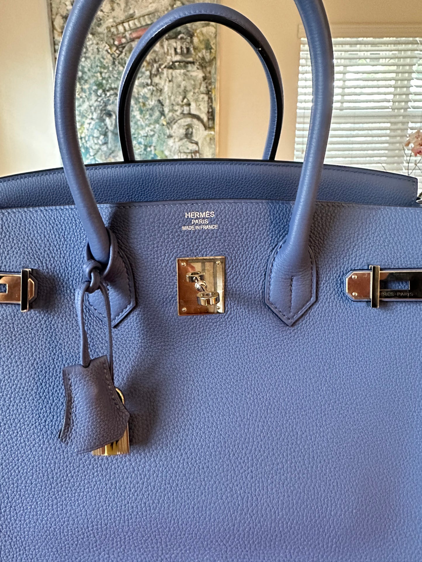 Hermes Birkin 35 Blue Bleau Brighton Togo Leather Palladium Hardware PHW Pre-Owned Bag Handbag