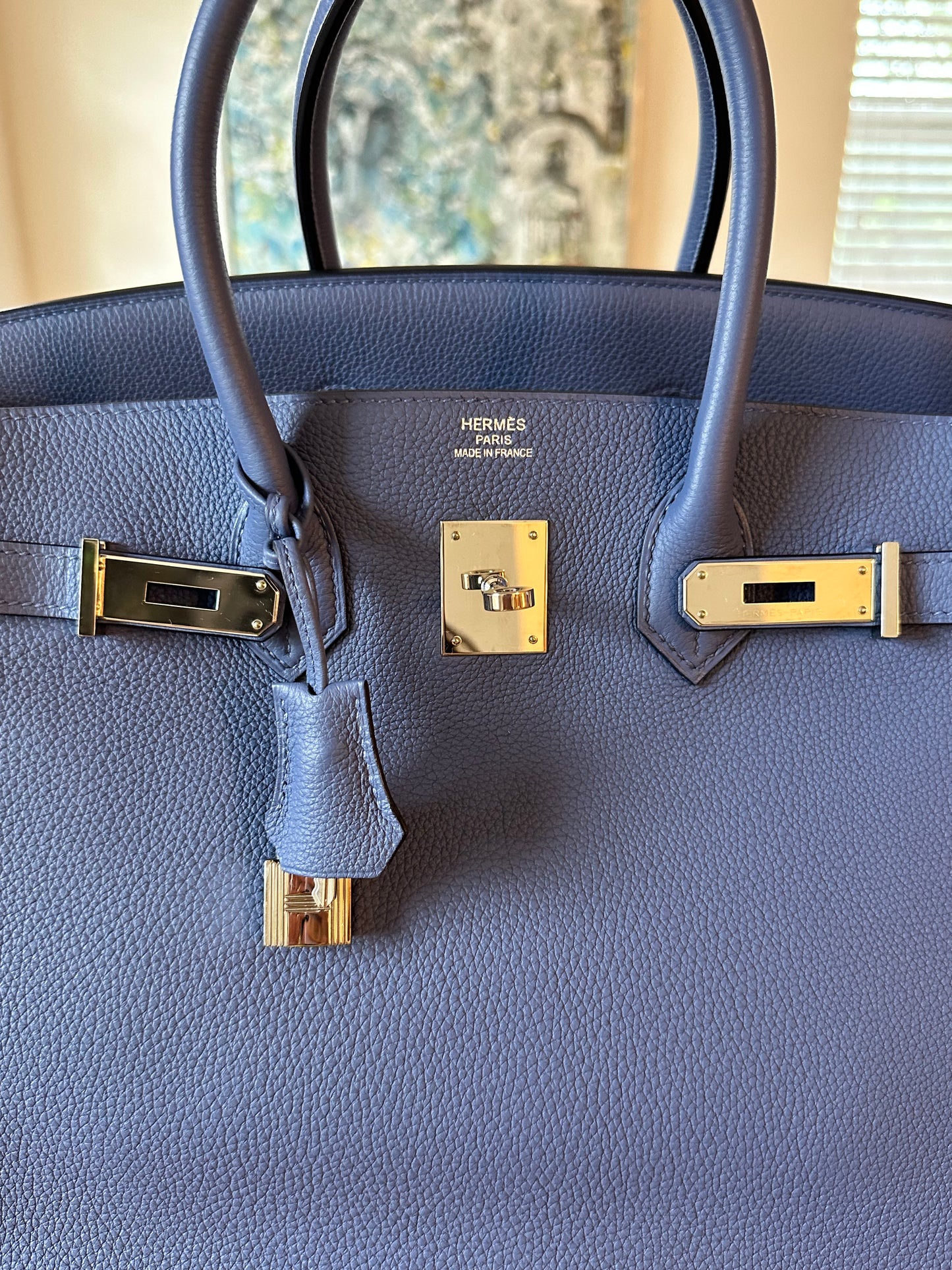 Hermes Birkin 35 Blue Bleau Brighton Togo Leather Palladium Hardware PHW Pre-Owned Bag Handbag