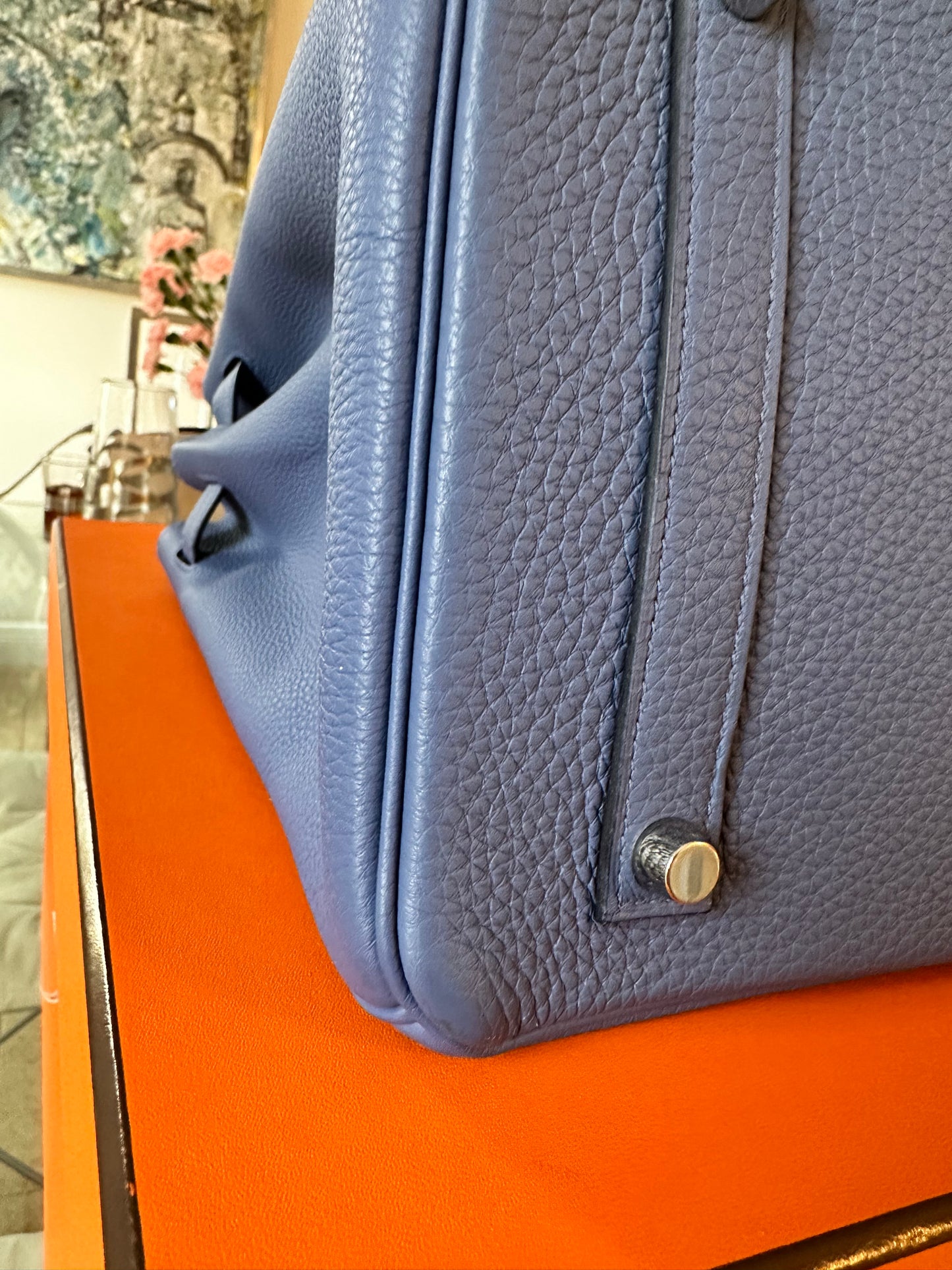 Hermes Birkin 35 Blue Bleau Brighton Togo Leather Palladium Hardware PHW Pre-Owned Bag Handbag