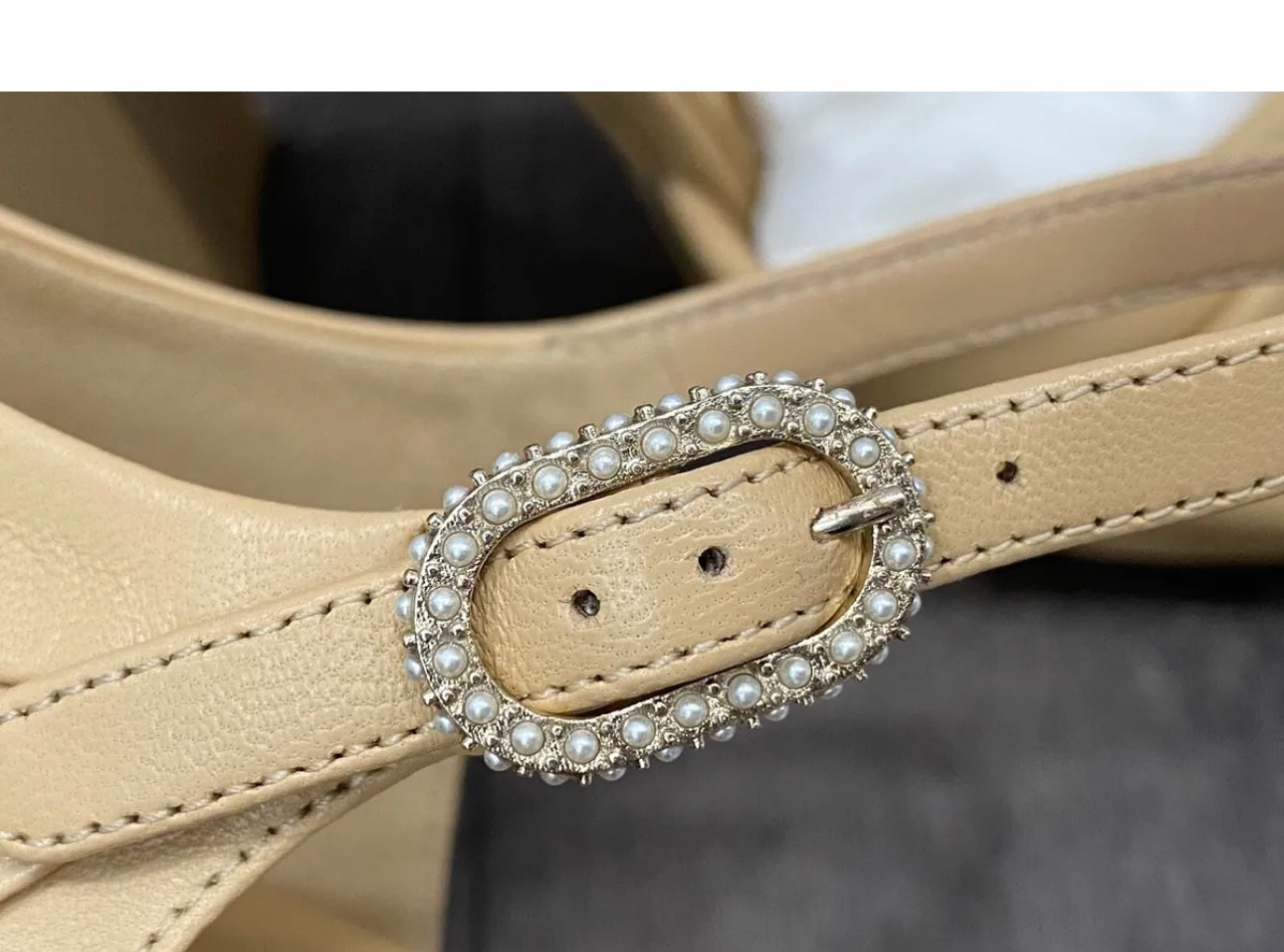 CHANEL BEIGE LEATHER PEARL CC LOGO HEELS SANDALS SHOES