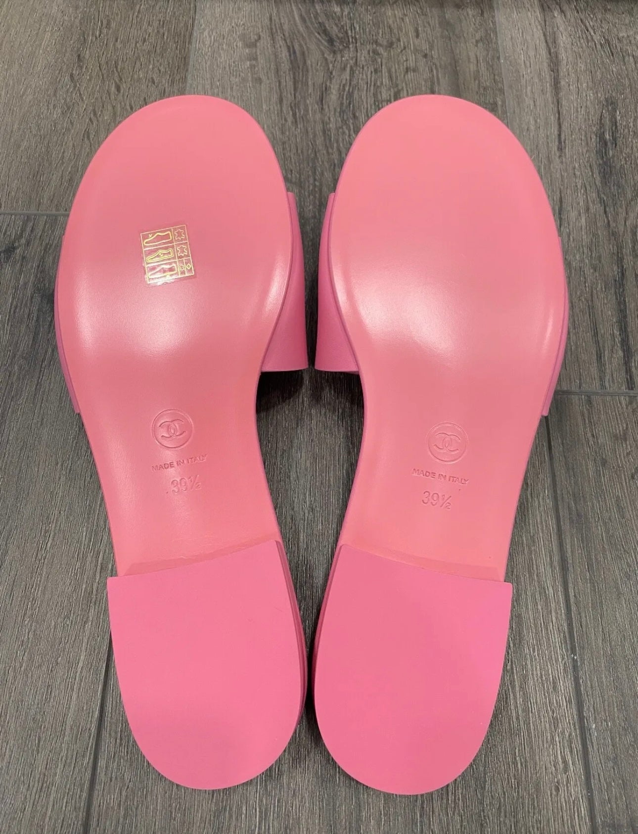 CHANEL CHA NEL LOGO PINK LEATHER FLAT SHOES SLIDES MULES