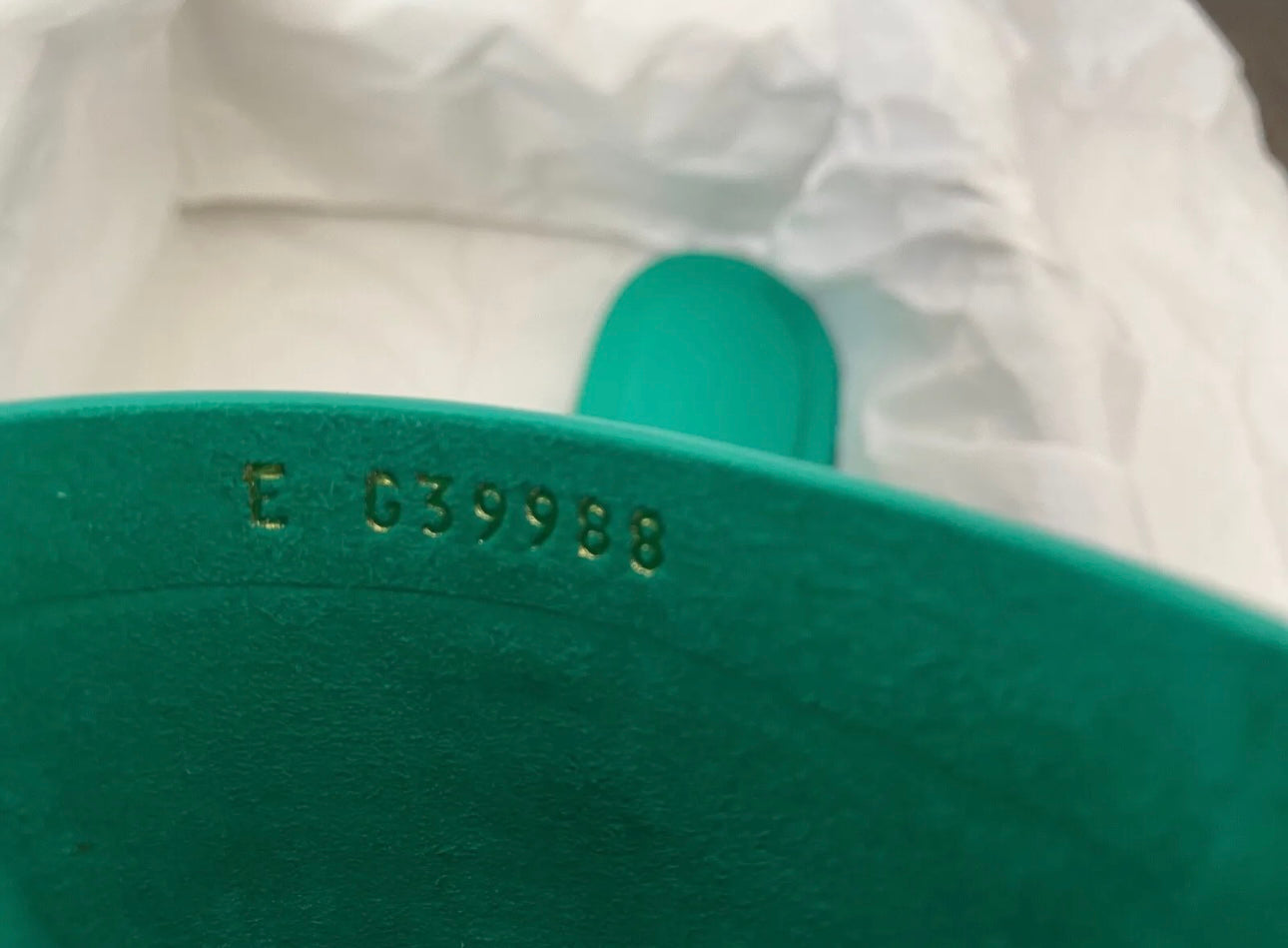 CHANEL CHA NEL LOGO GREEN LEATHER FLAT SHOES SLIDES MULES