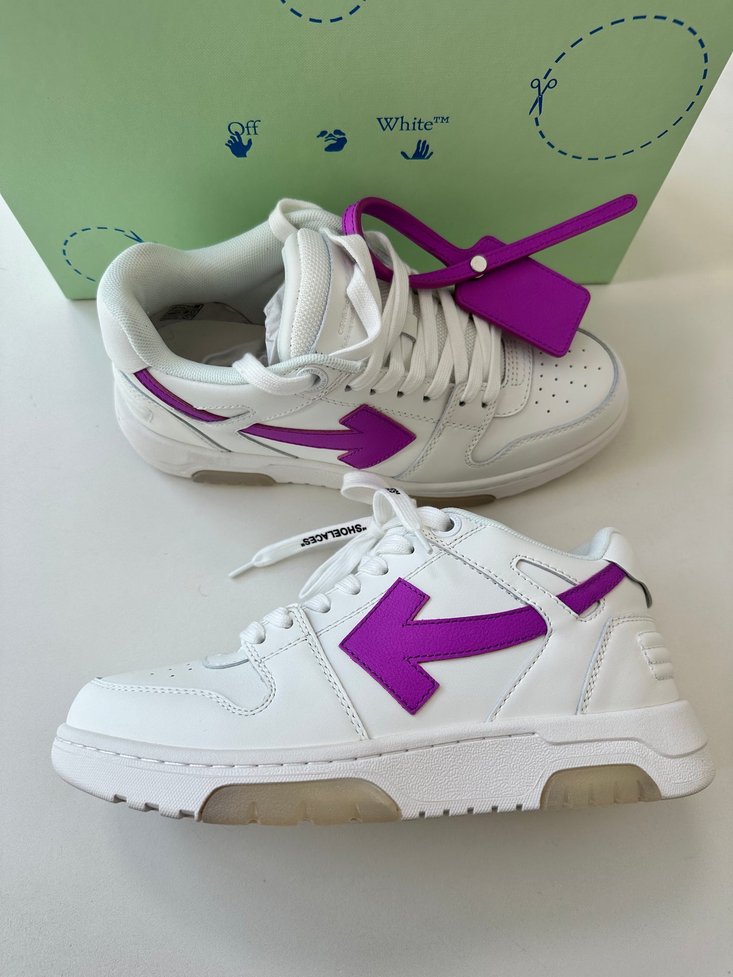 Off-White Out Of Office Arrow Calfskin White Purple Fuchsia Sneakers