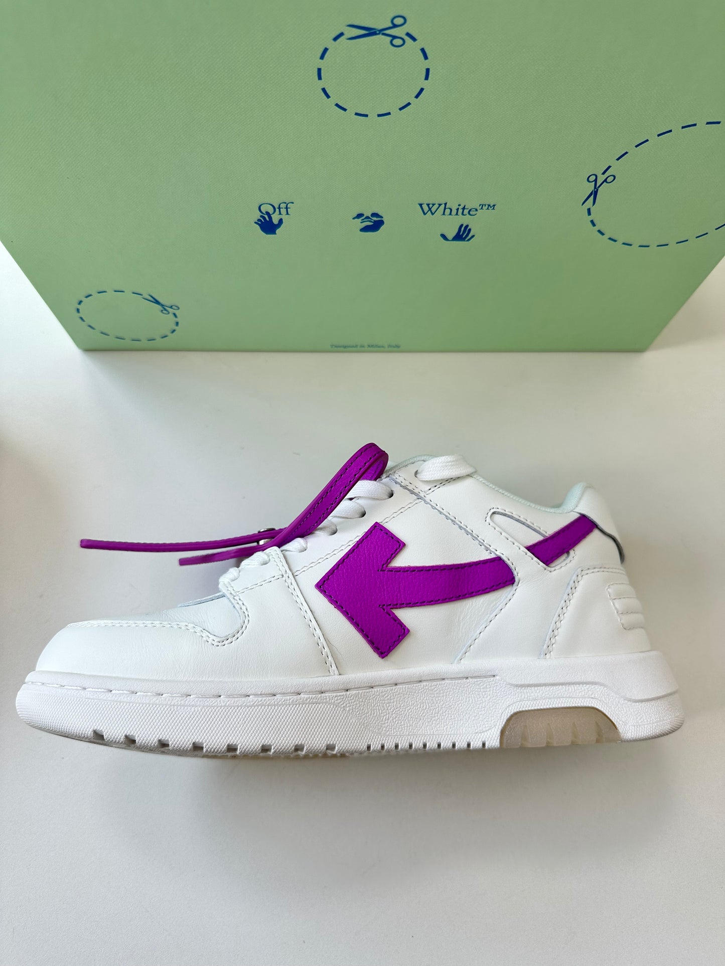 Off-White Out Of Office Arrow Calfskin White Purple Fuchsia Sneakers