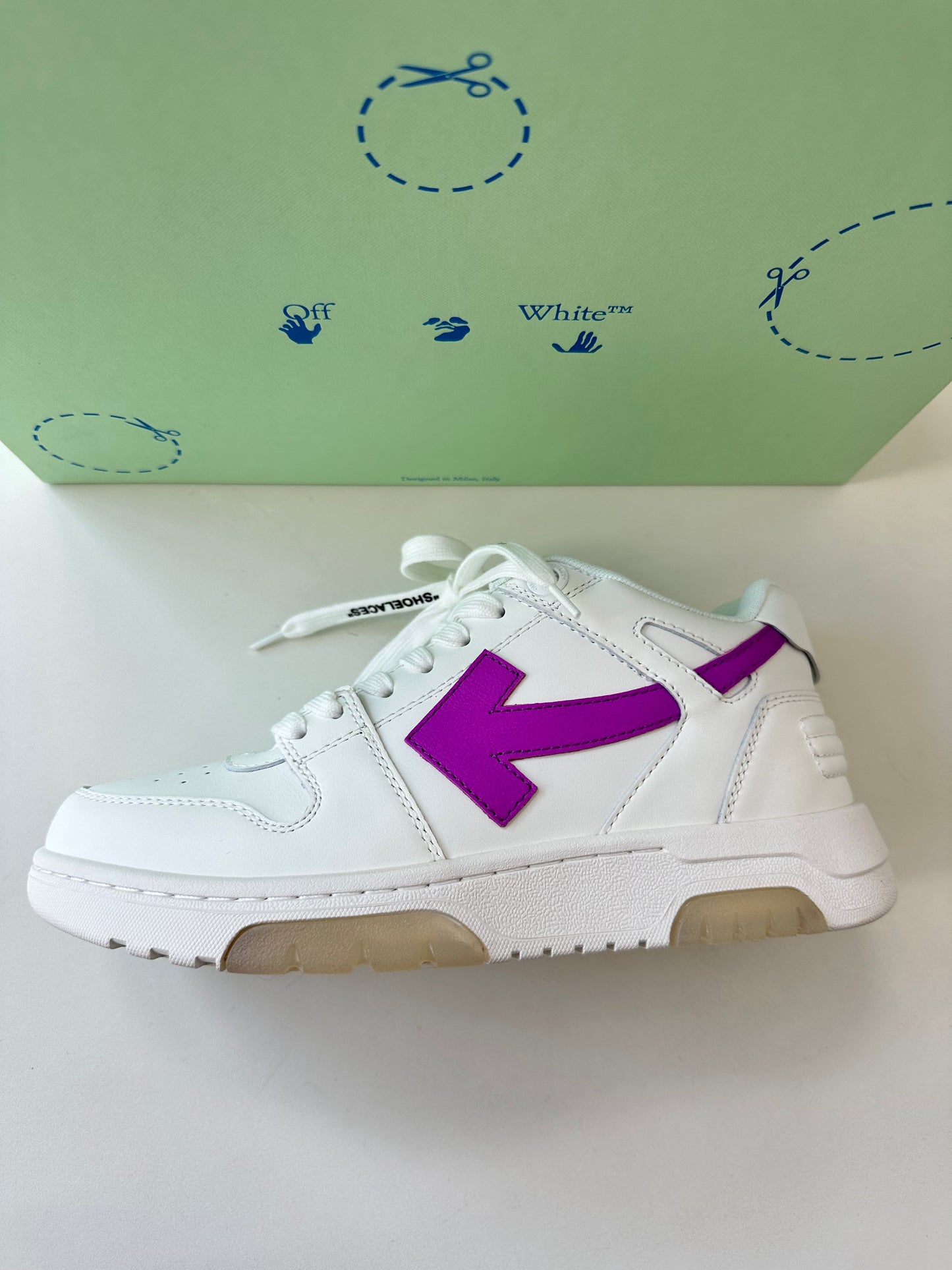 Off-White Out Of Office Arrow Calfskin White Purple Fuchsia Sneakers