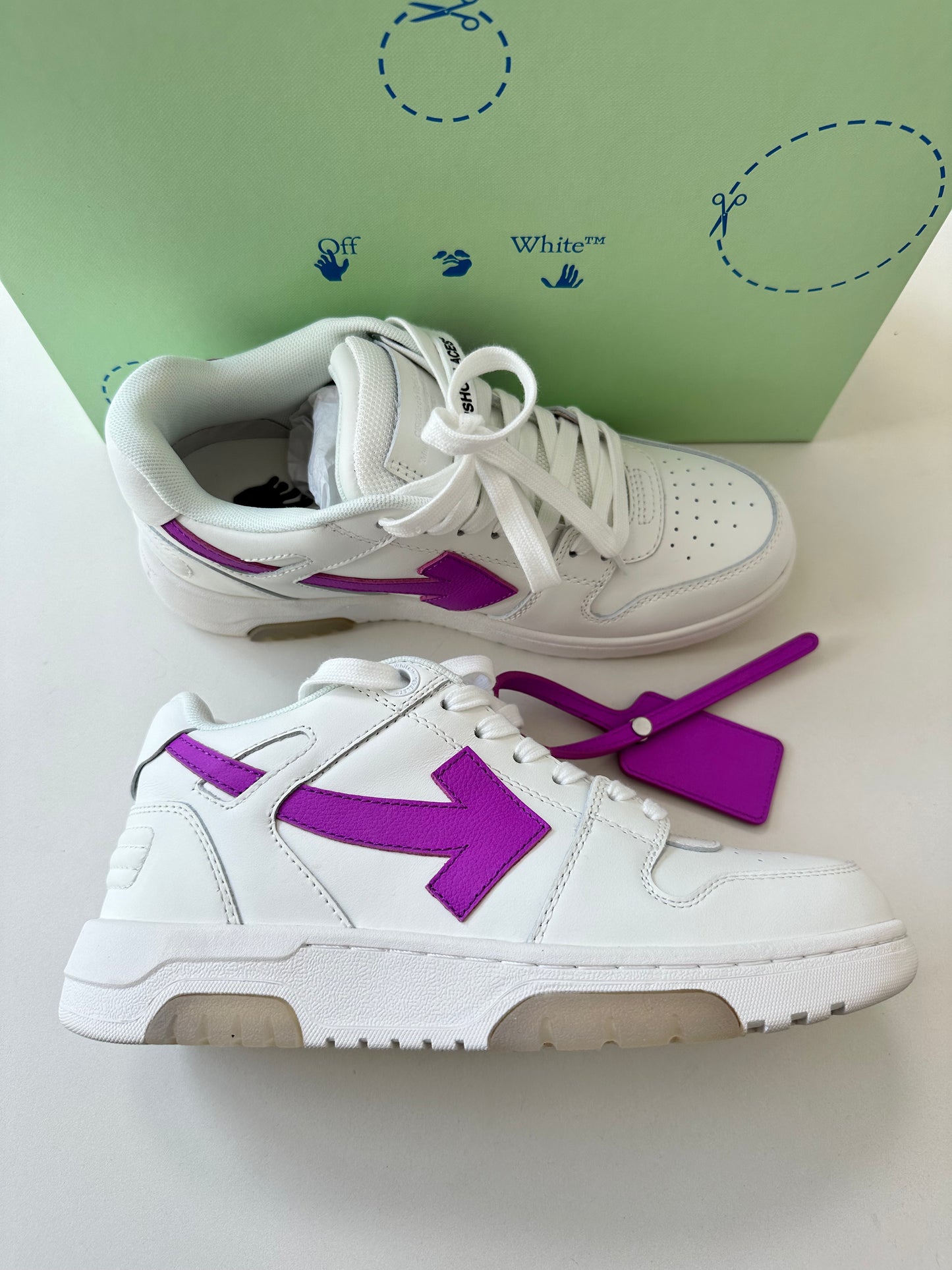 Off-White Out Of Office Arrow Calfskin White Purple Fuchsia Sneakers