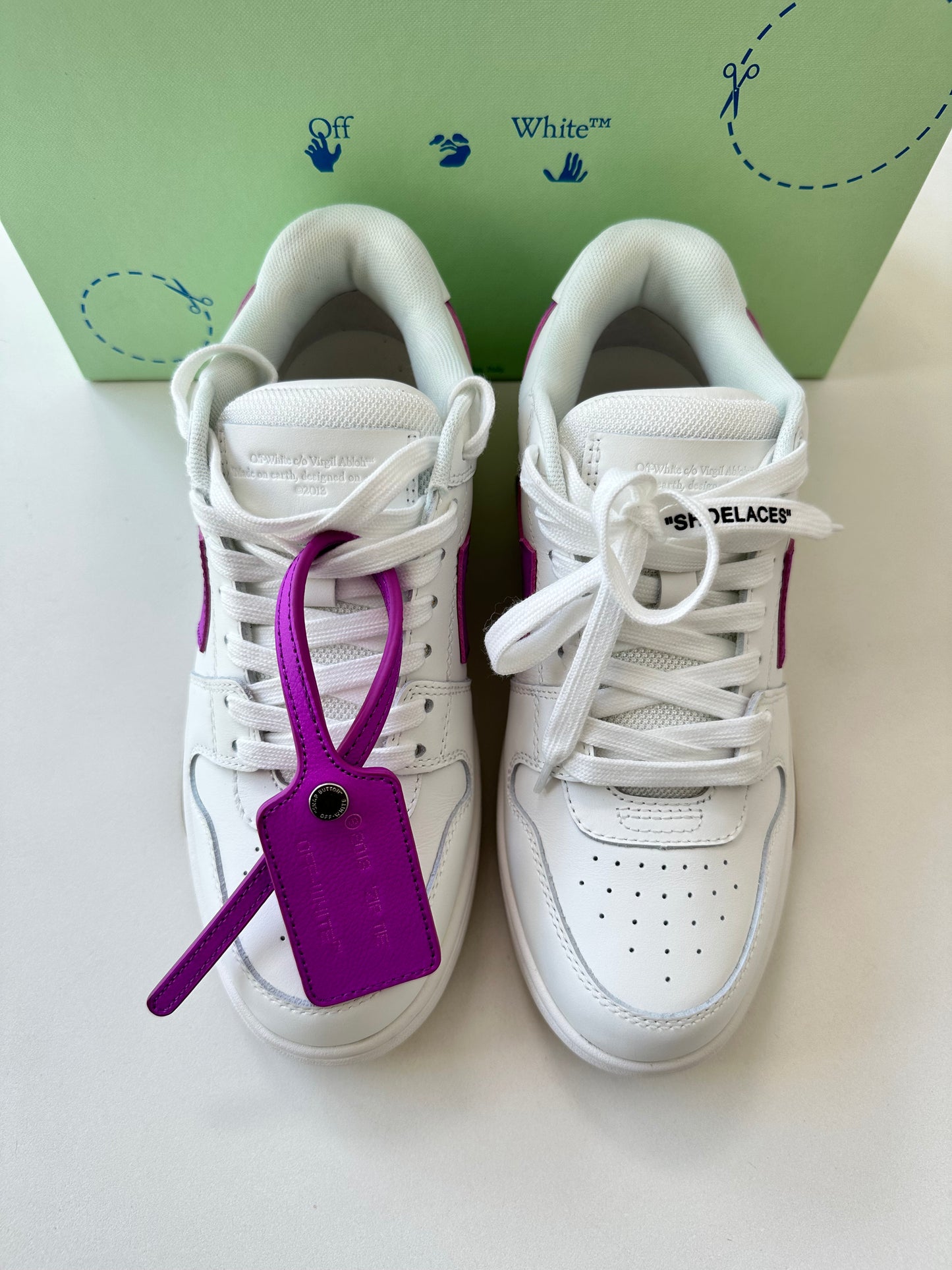 Off-White Out Of Office Arrow Calfskin White Purple Fuchsia Sneakers