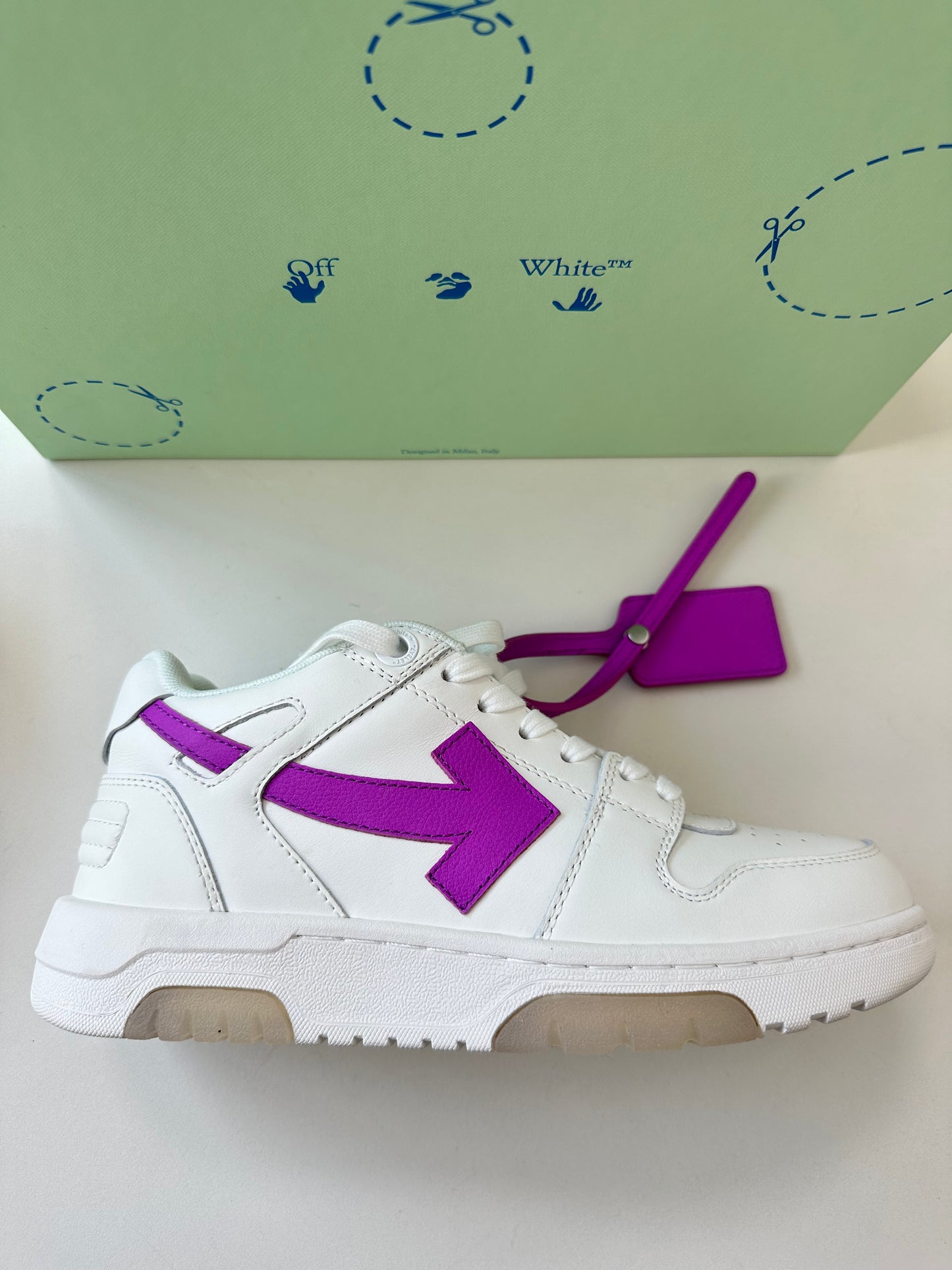 Off-White Out Of Office Arrow Calfskin White Purple Fuchsia Sneakers