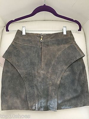 JUJU COSTA ZIP BACK BLUE DENIM LEATHER SUEDE COATED MINI SKIRT HIGH WAIST NWT S