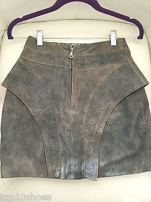 JUJU COSTA ZIP BACK BLUE DENIM LEATHER SUEDE COATED MINI SKIRT HIGH WAIST NWT S