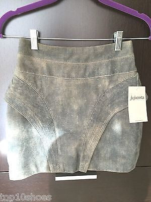 JUJU COSTA ZIP BACK BLUE DENIM LEATHER SUEDE COATED MINI SKIRT HIGH WAIST NWT S