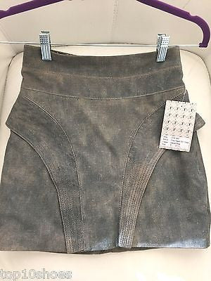 JUJU COSTA ZIP BACK BLUE DENIM LEATHER SUEDE COATED MINI SKIRT HIGH WAIST NWT S